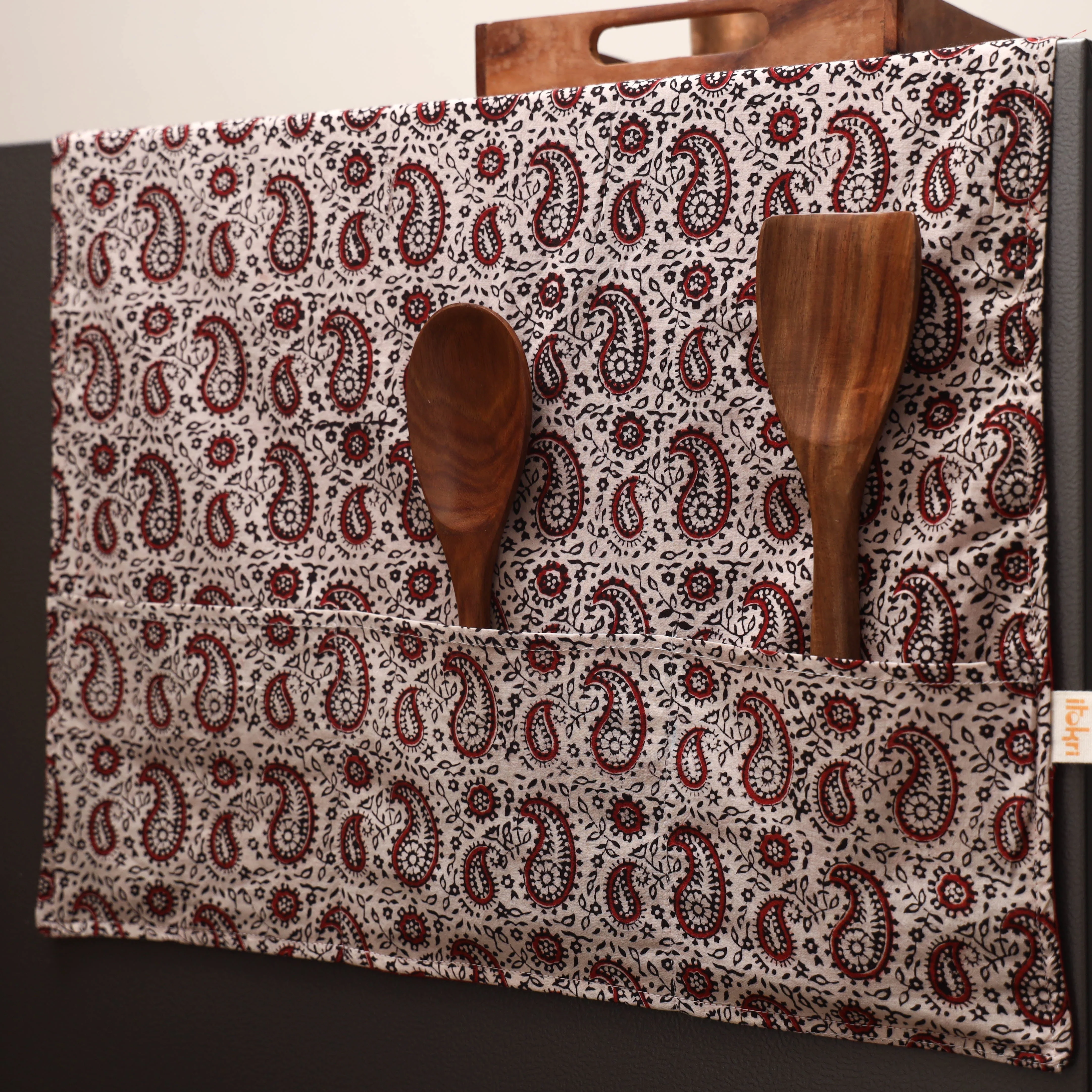 Beige - Handmade Fridge Top Cover with Multiple Pockets 01 - Image 2
