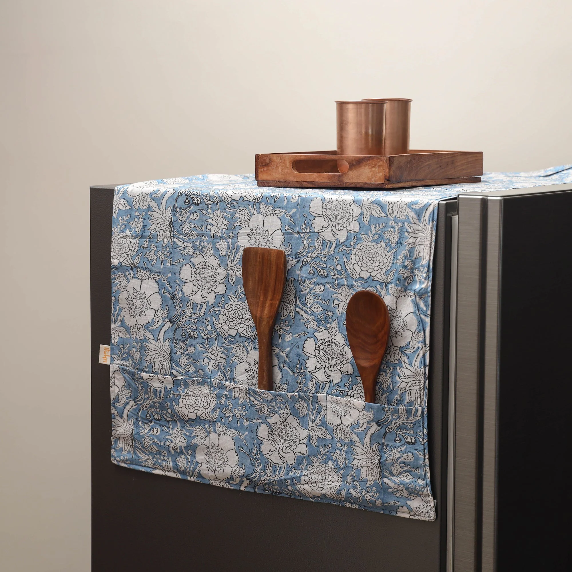 Blue - Handmade Fridge Top Cover with Multiple Pockets 03