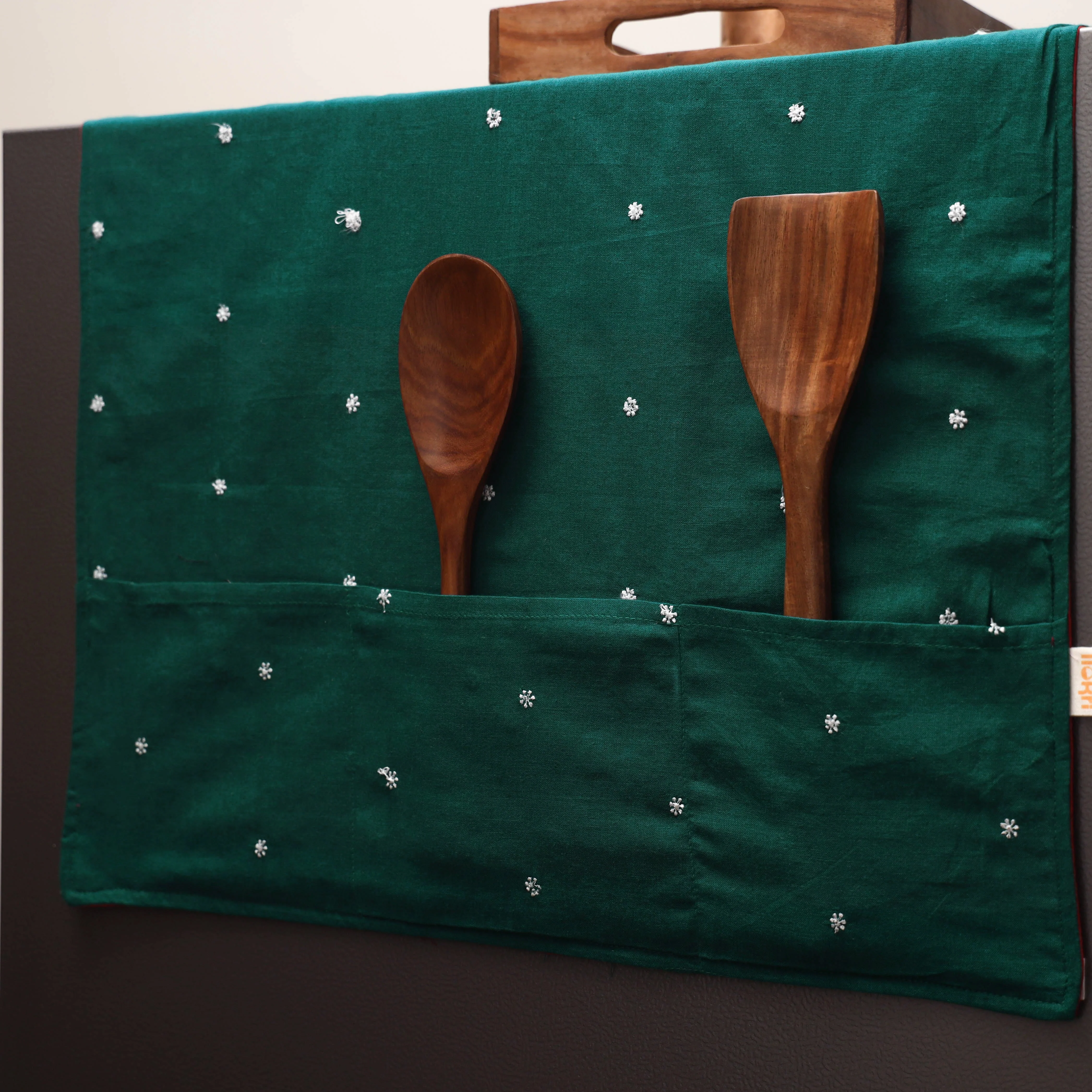 Green - Handmade Fridge Top Cover with Multiple Pockets 03 - Image 2