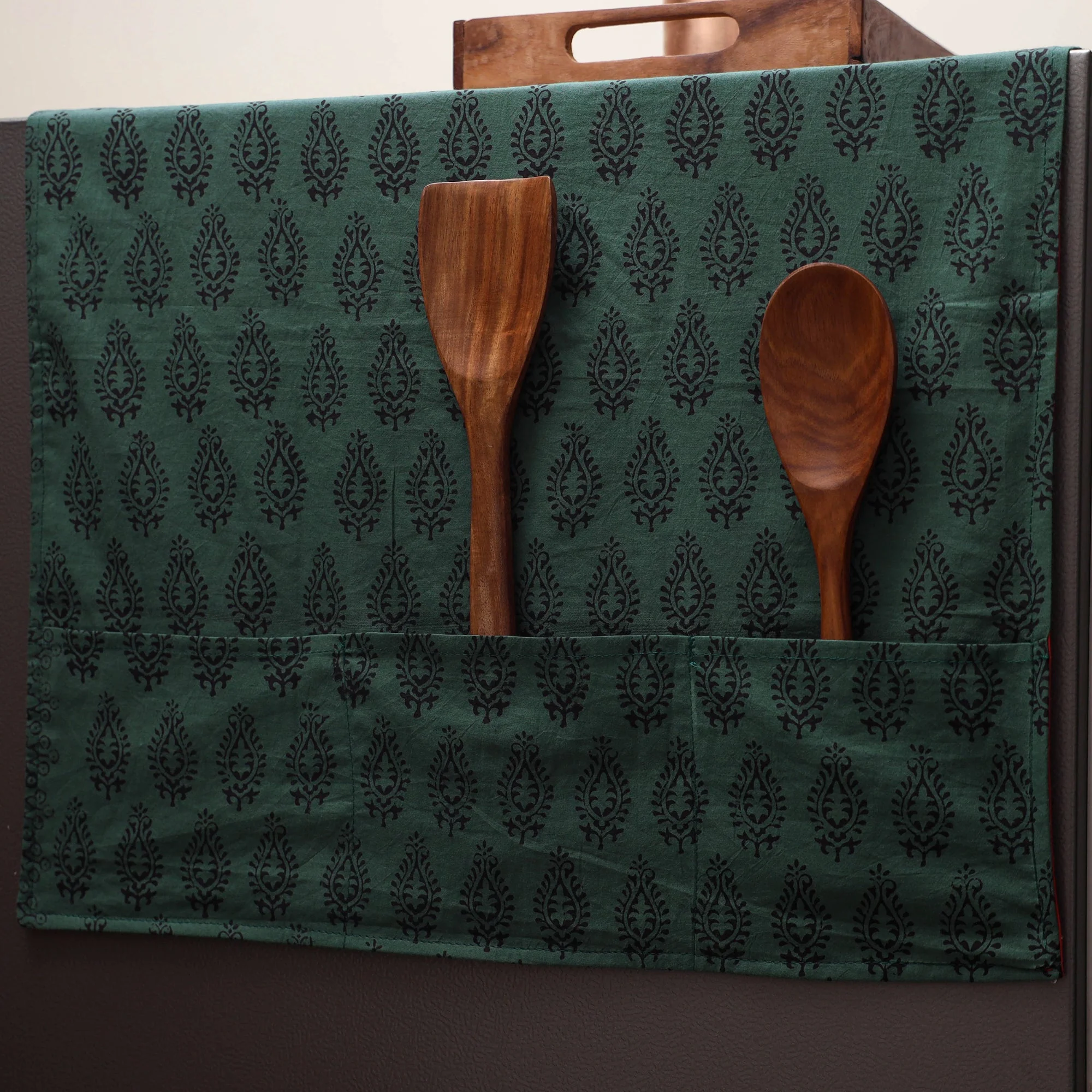 Green - Handmade Fridge Top Cover with Multiple Pockets 04 - Image 2