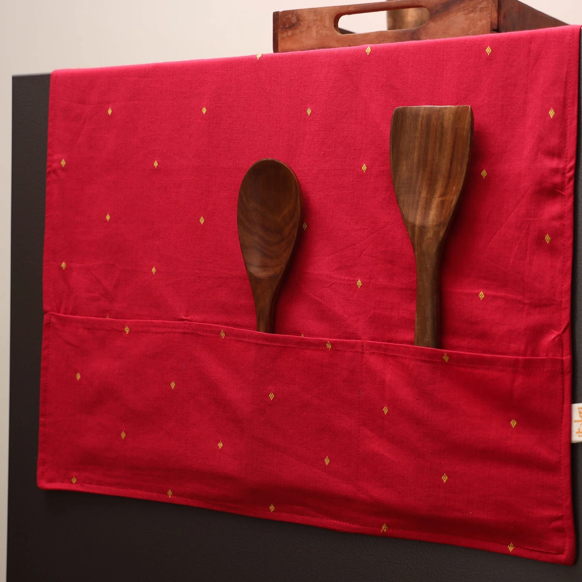 Red - Handmade Fridge Top Cover with Multiple Pockets 05 - Image 2