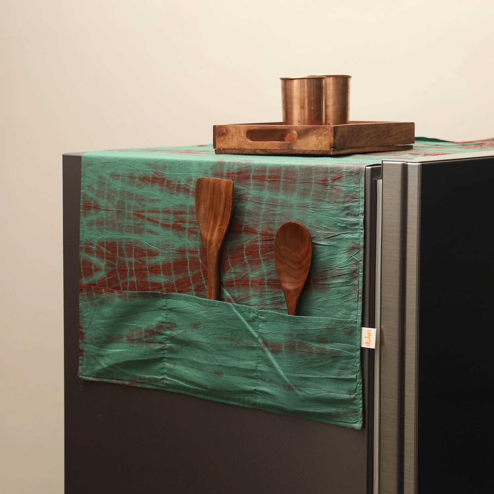 Green - Handmade Fridge Top Cover with Multiple Pockets 06