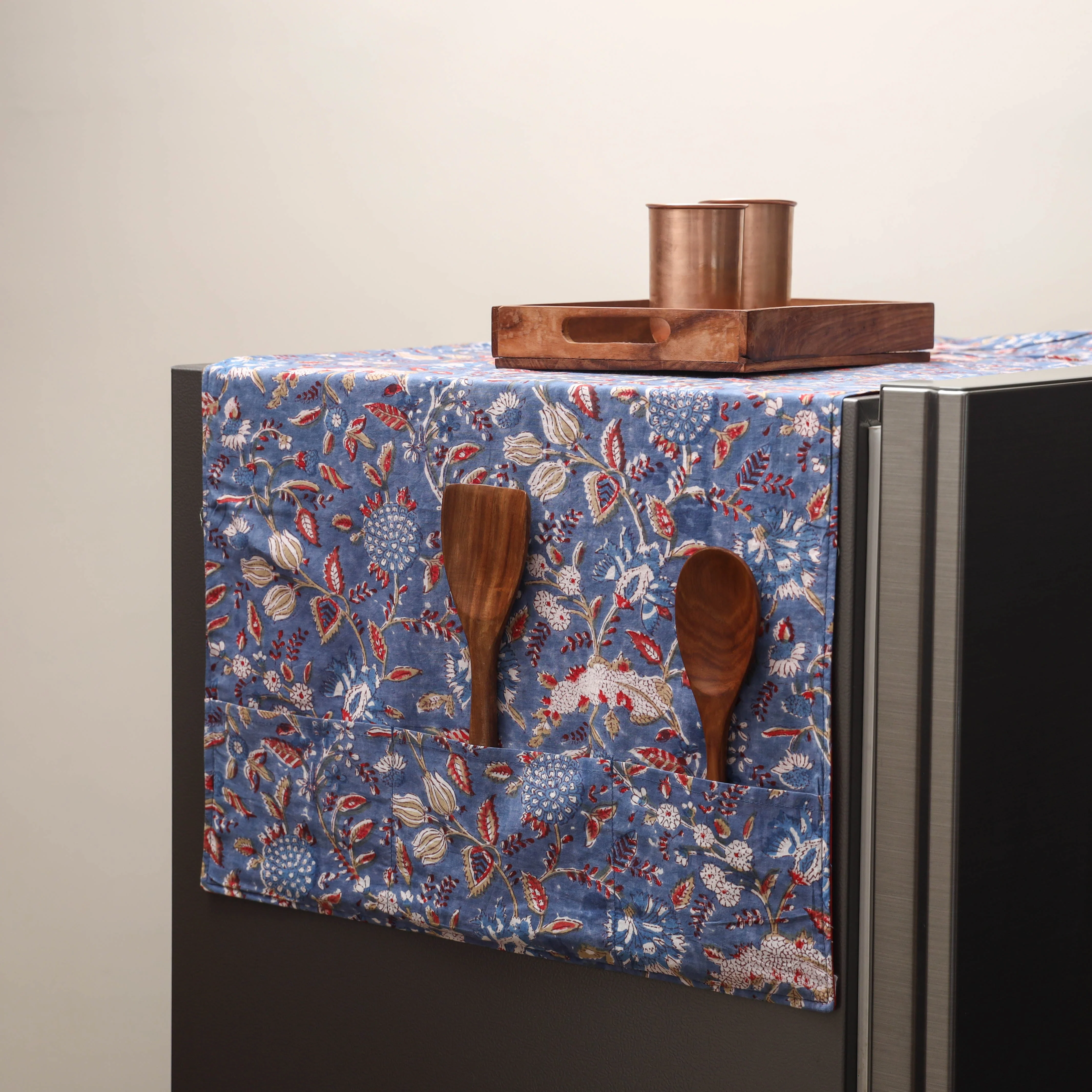 Blue - Handmade Fridge Top Cover with Multiple Pockets 06