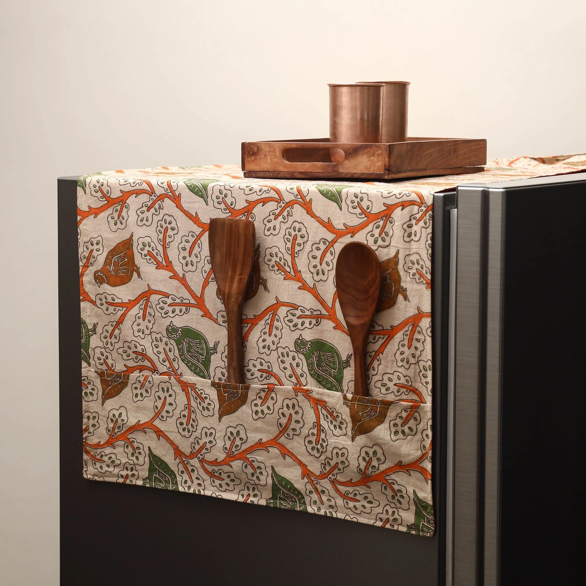 Beige - Handmade Fridge Top Cover with Multiple Pockets 08