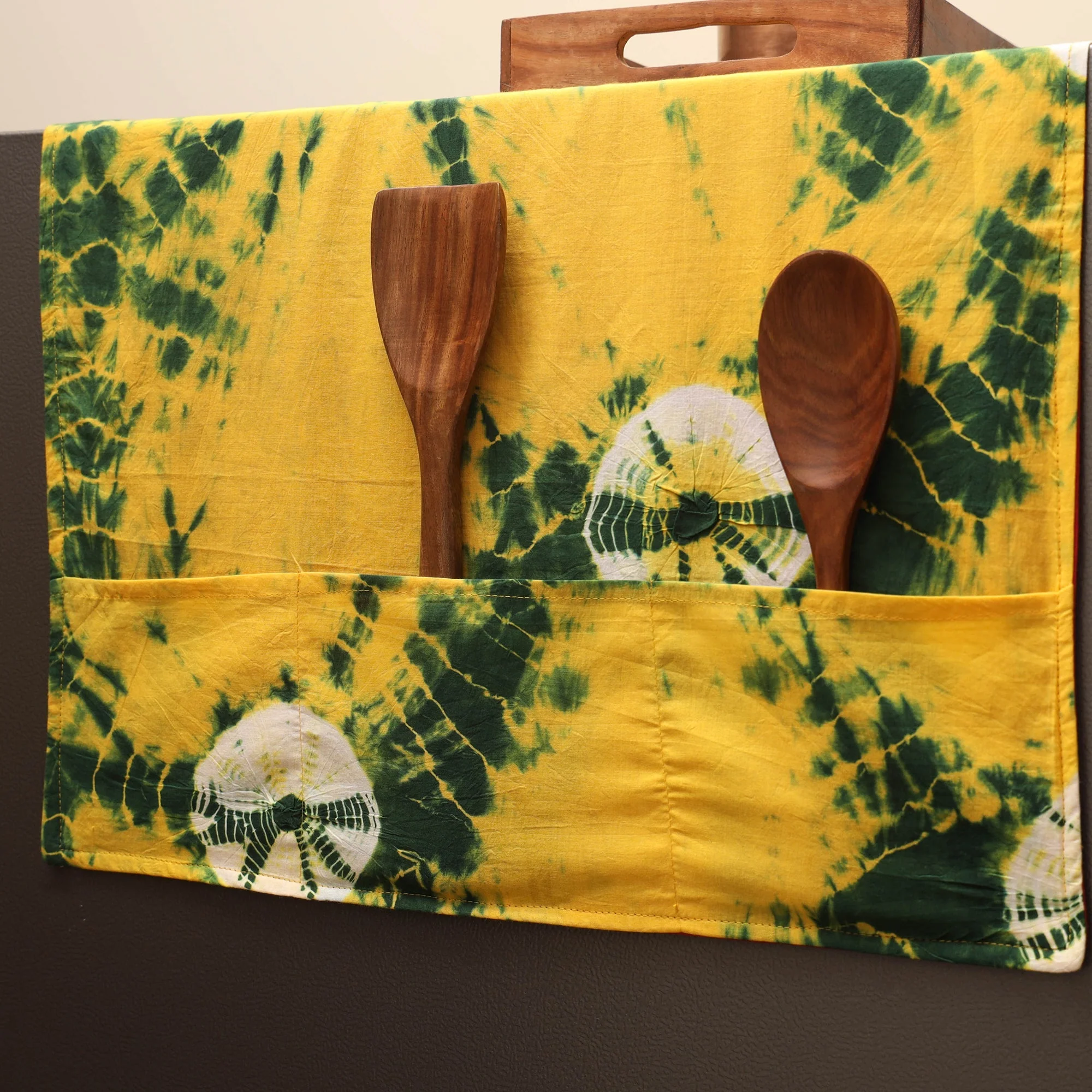 Yellow - Handmade Fridge Top Cover with Multiple Pockets 09 - Image 2