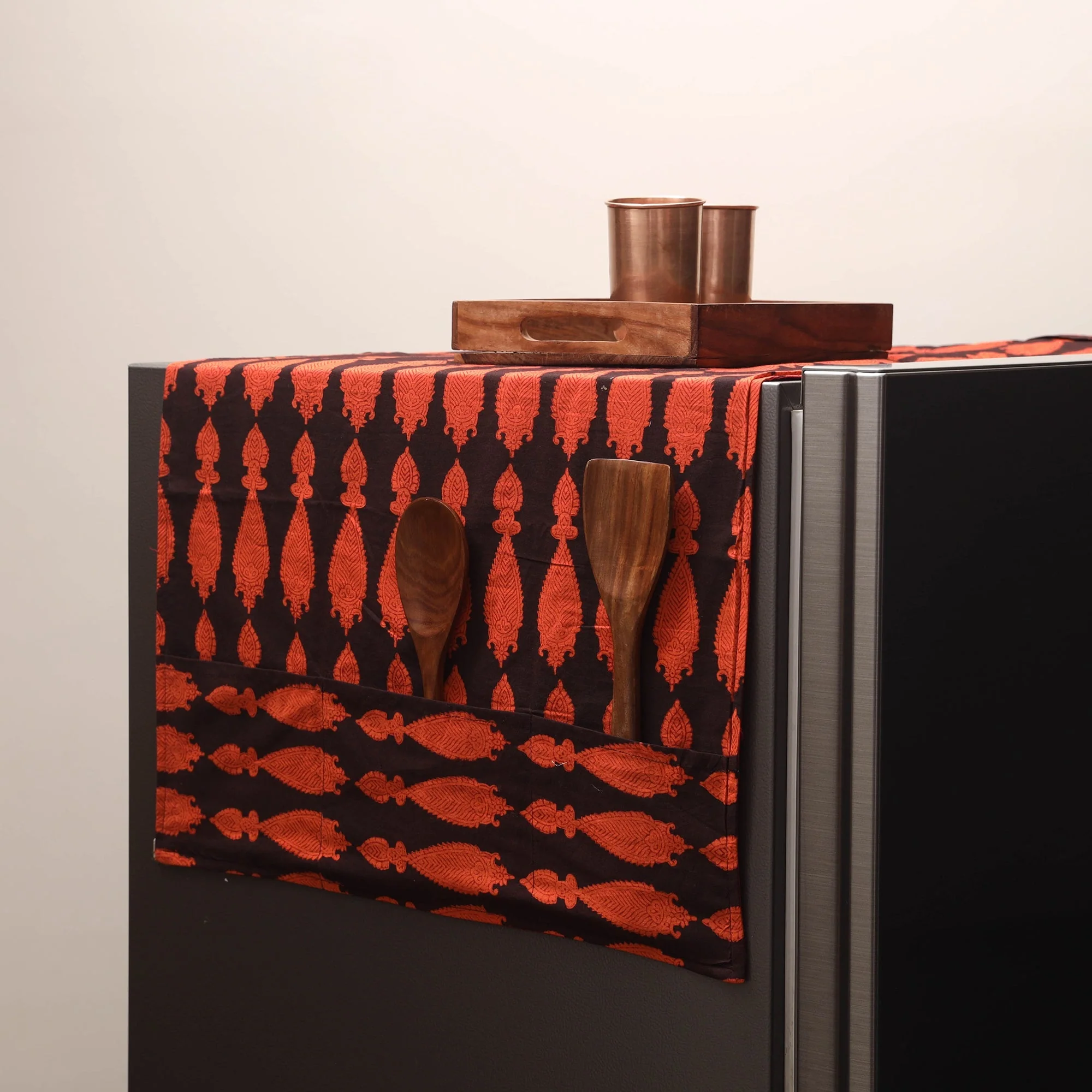 Orange - Handmade Fridge Top Cover with Multiple Pockets 100