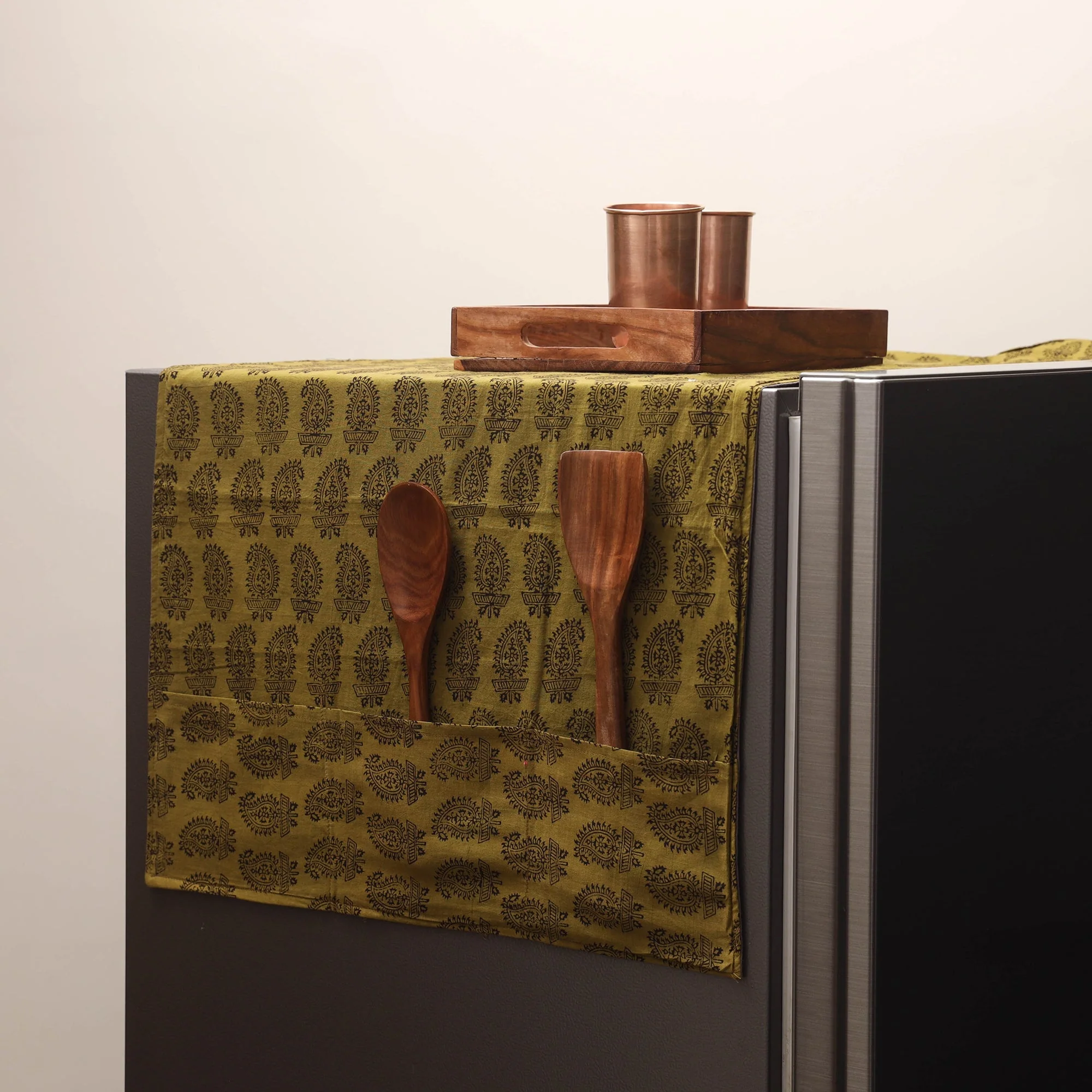 Green - Handmade Fridge Top Cover with Multiple Pockets 102