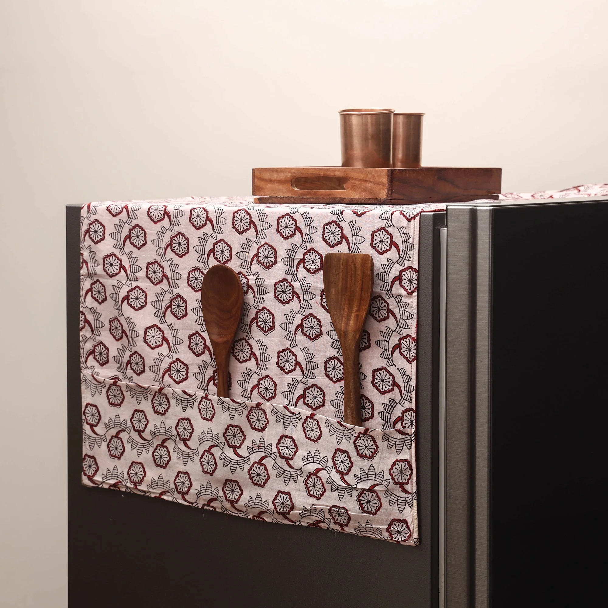 Beige - Handmade Fridge Top Cover with Multiple Pockets 103