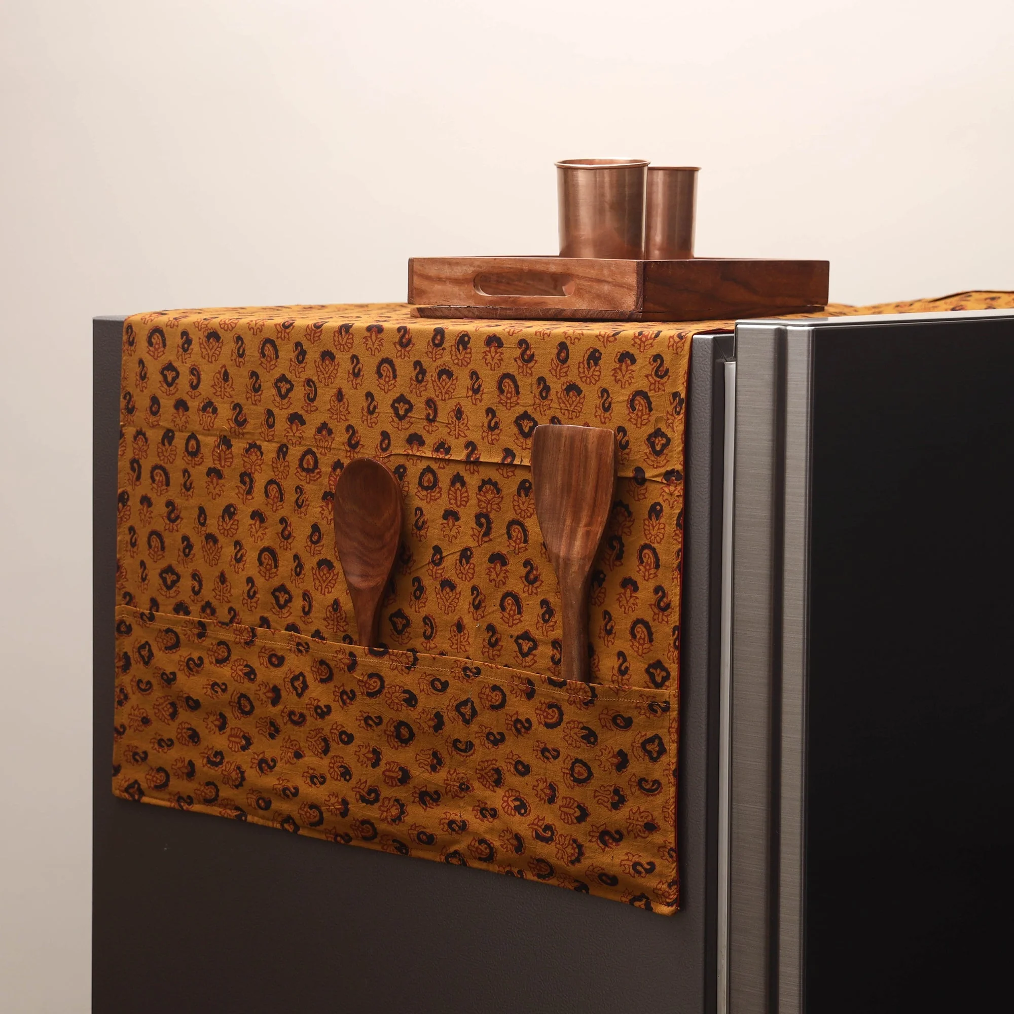 Yellow - Handmade Fridge Top Cover with Multiple Pockets 105