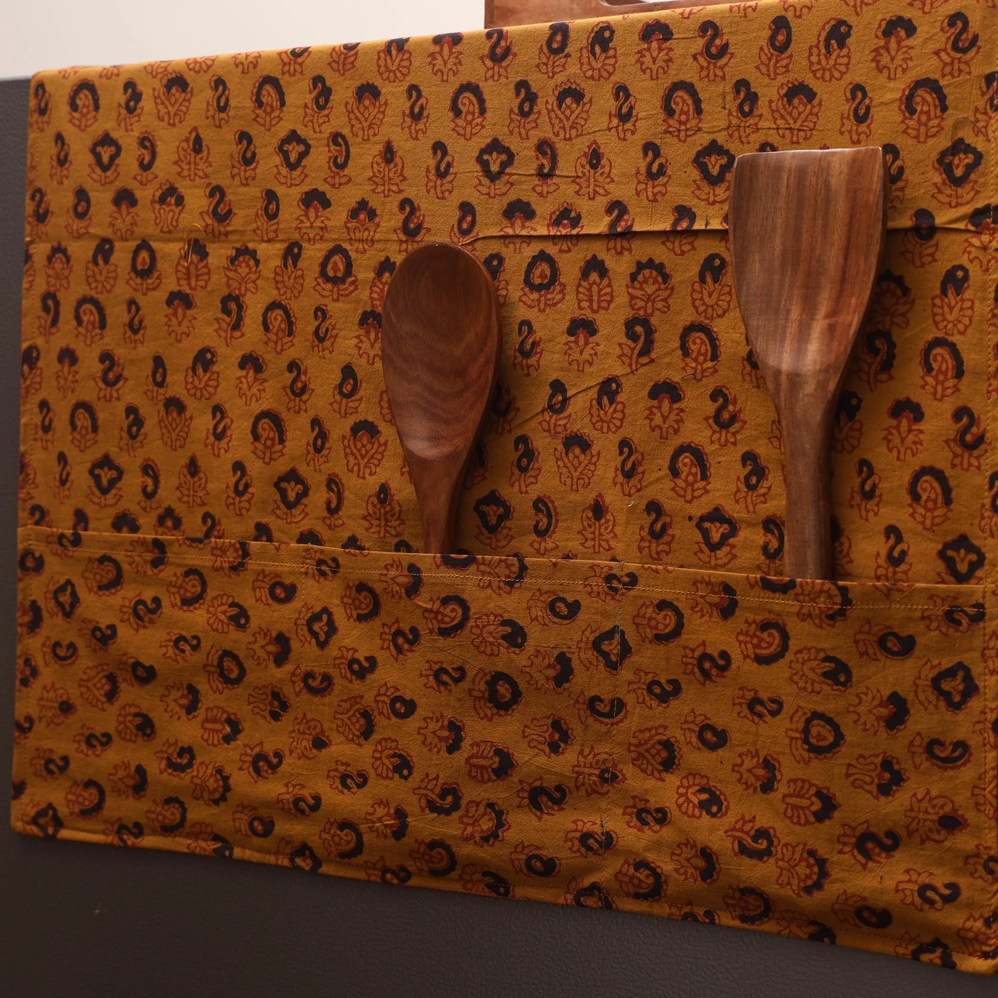 Yellow - Handmade Fridge Top Cover with Multiple Pockets 105 - Image 2