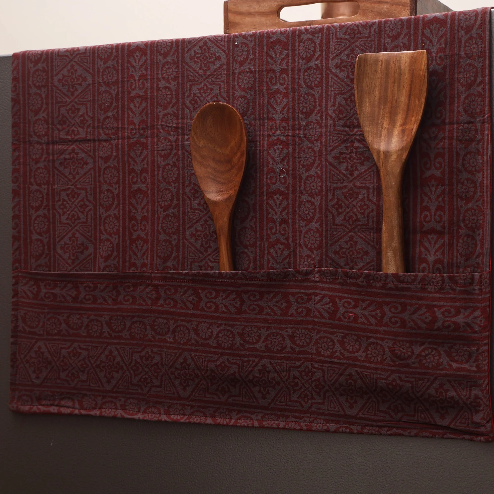 Maroon - Handmade Fridge Top Cover with Multiple Pockets 108 - Image 2
