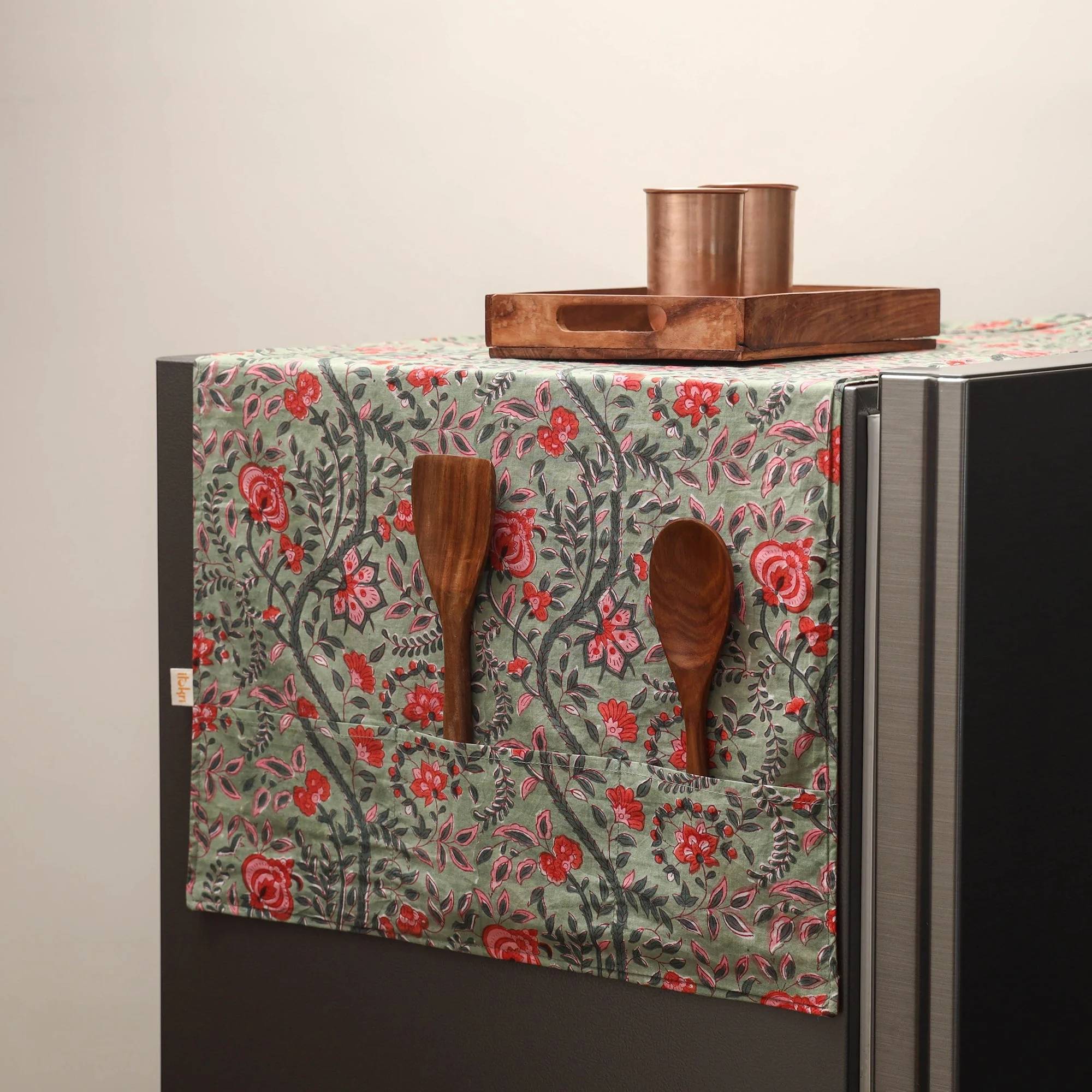 Green - Handmade Fridge Top Cover with Multiple Pockets 11