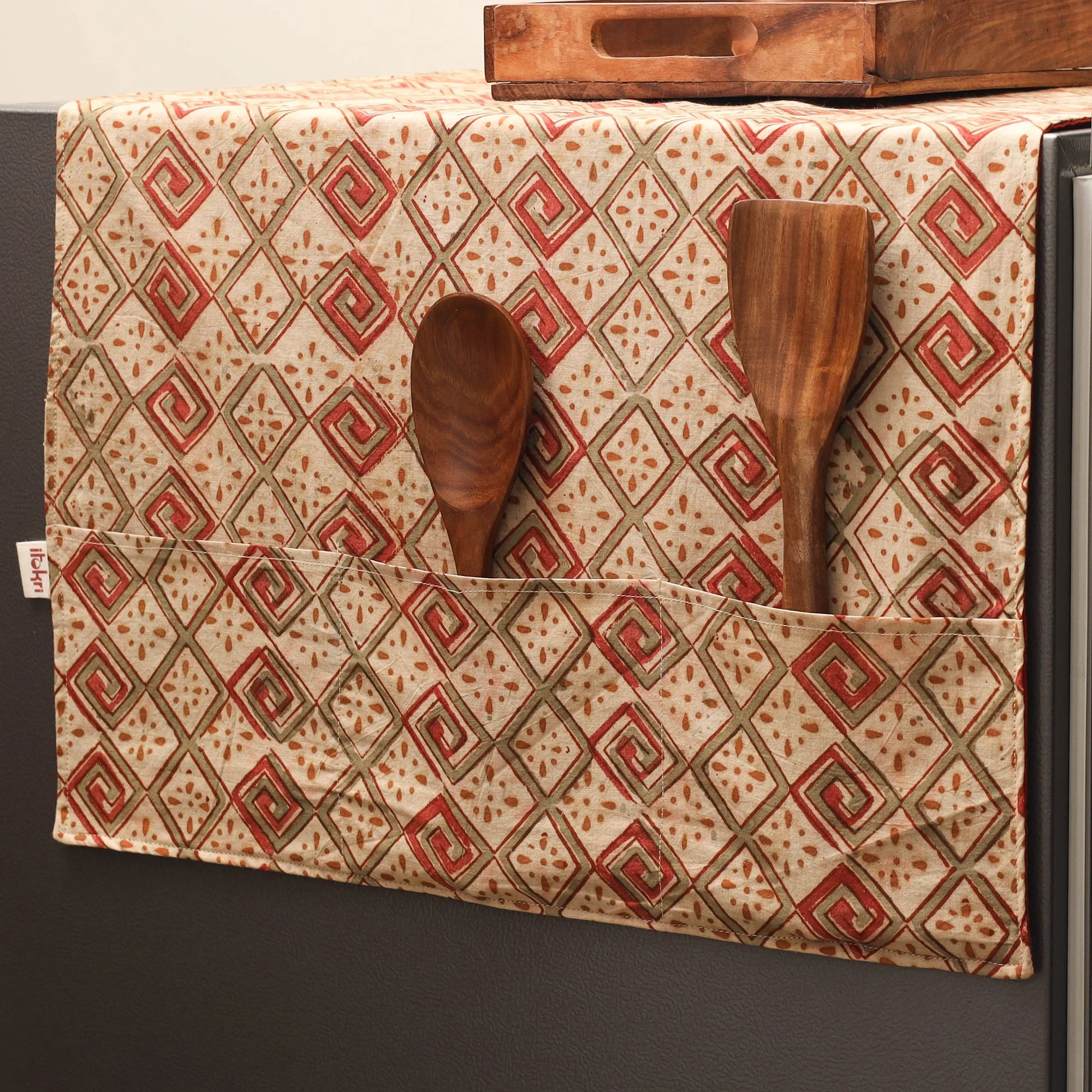 Beige - Handmade Fridge Top Cover with Multiple Pockets 11 - Image 2