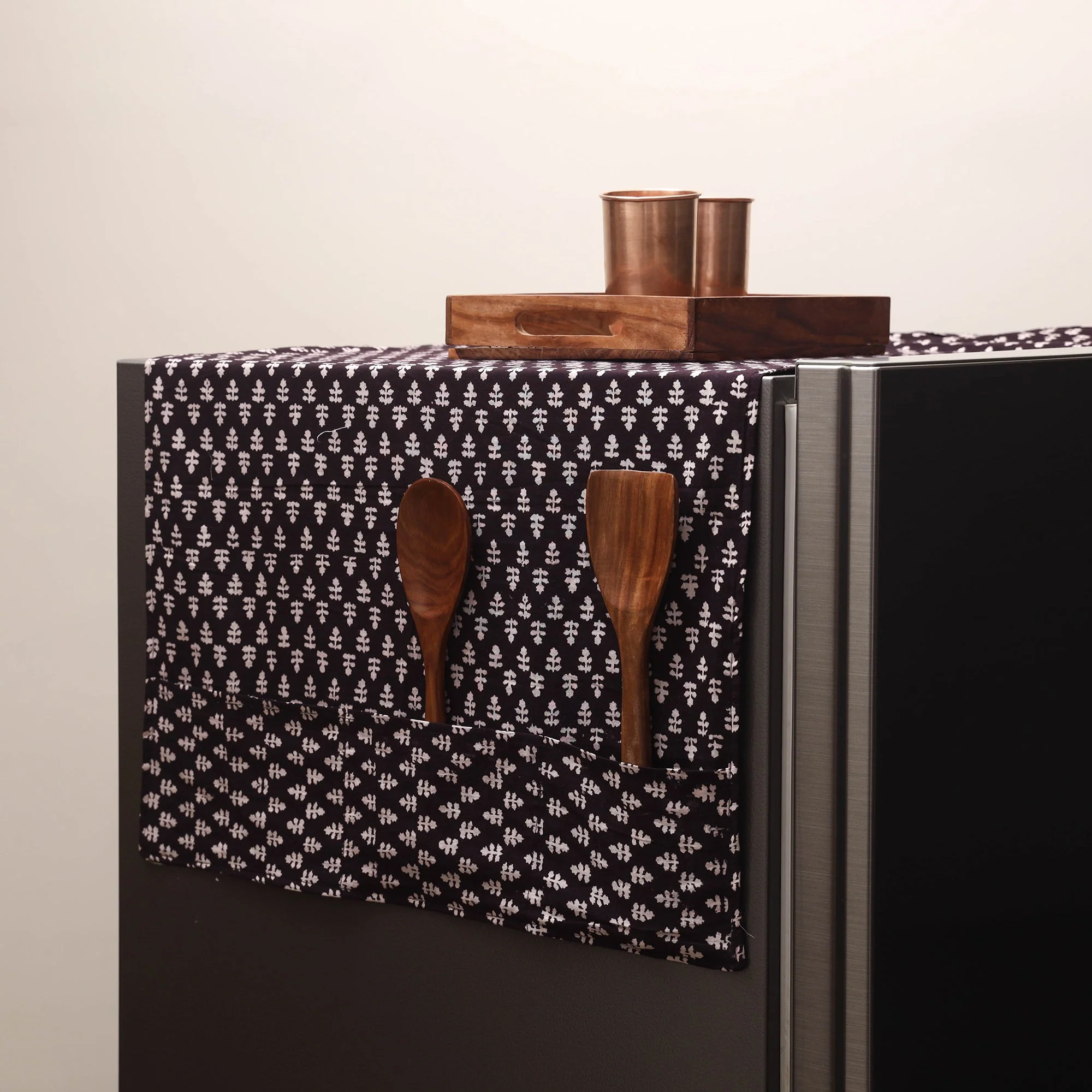 Black - Handmade Fridge Top Cover with Multiple Pockets 110