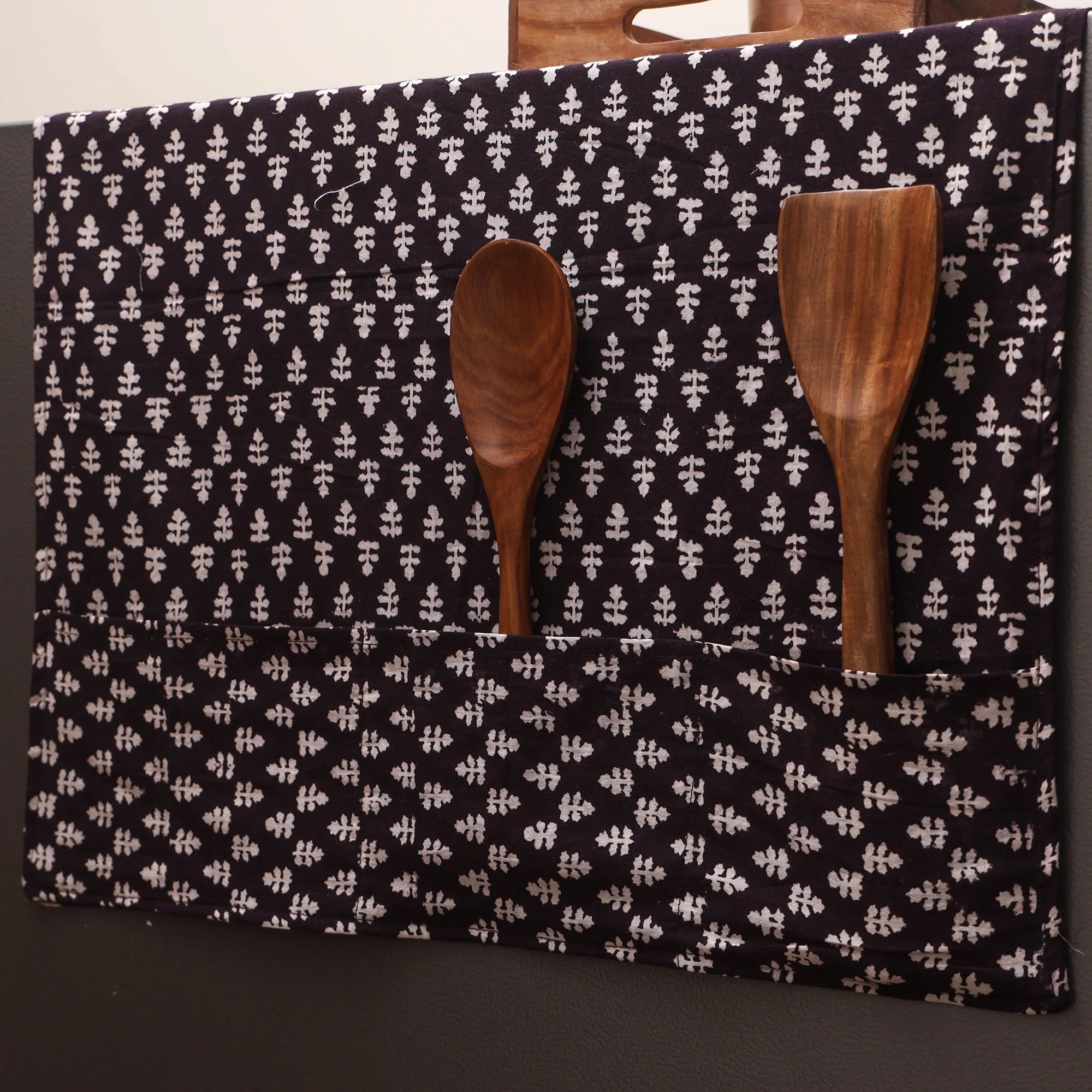 Black - Handmade Fridge Top Cover with Multiple Pockets 110 - Image 2