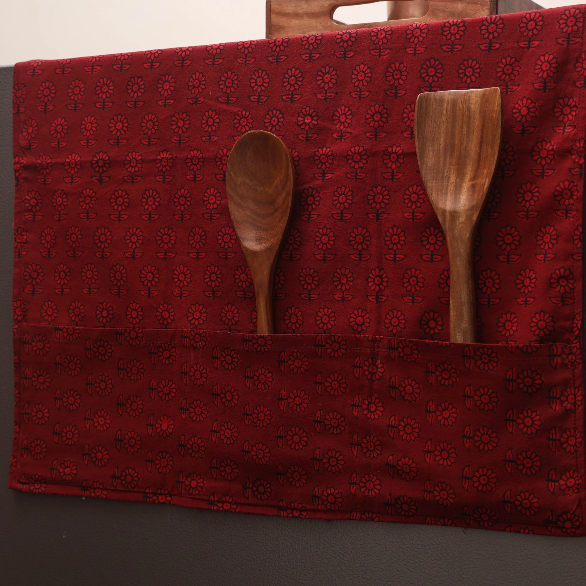 Red - Handmade Fridge Top Cover with Multiple Pockets 114 - Image 2
