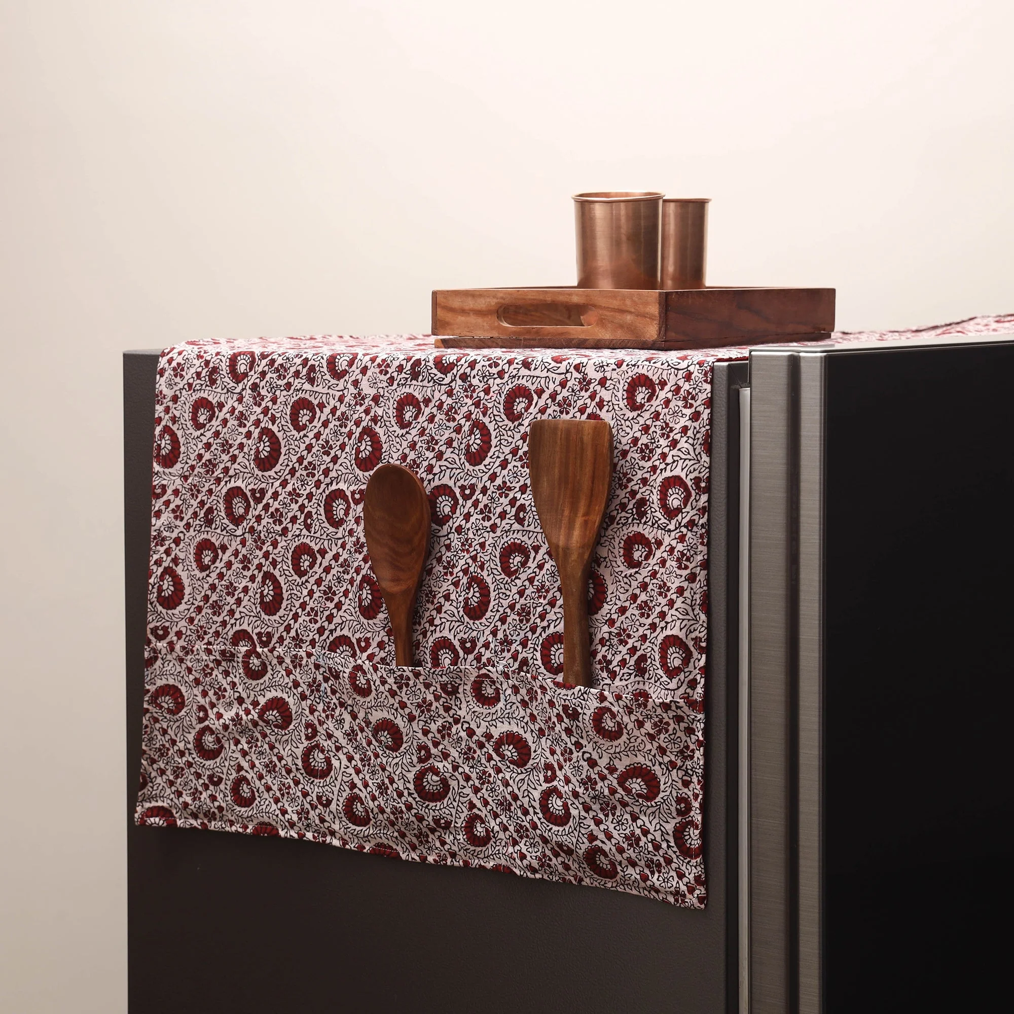 Beige - Handmade Fridge Top Cover with Multiple Pockets 115