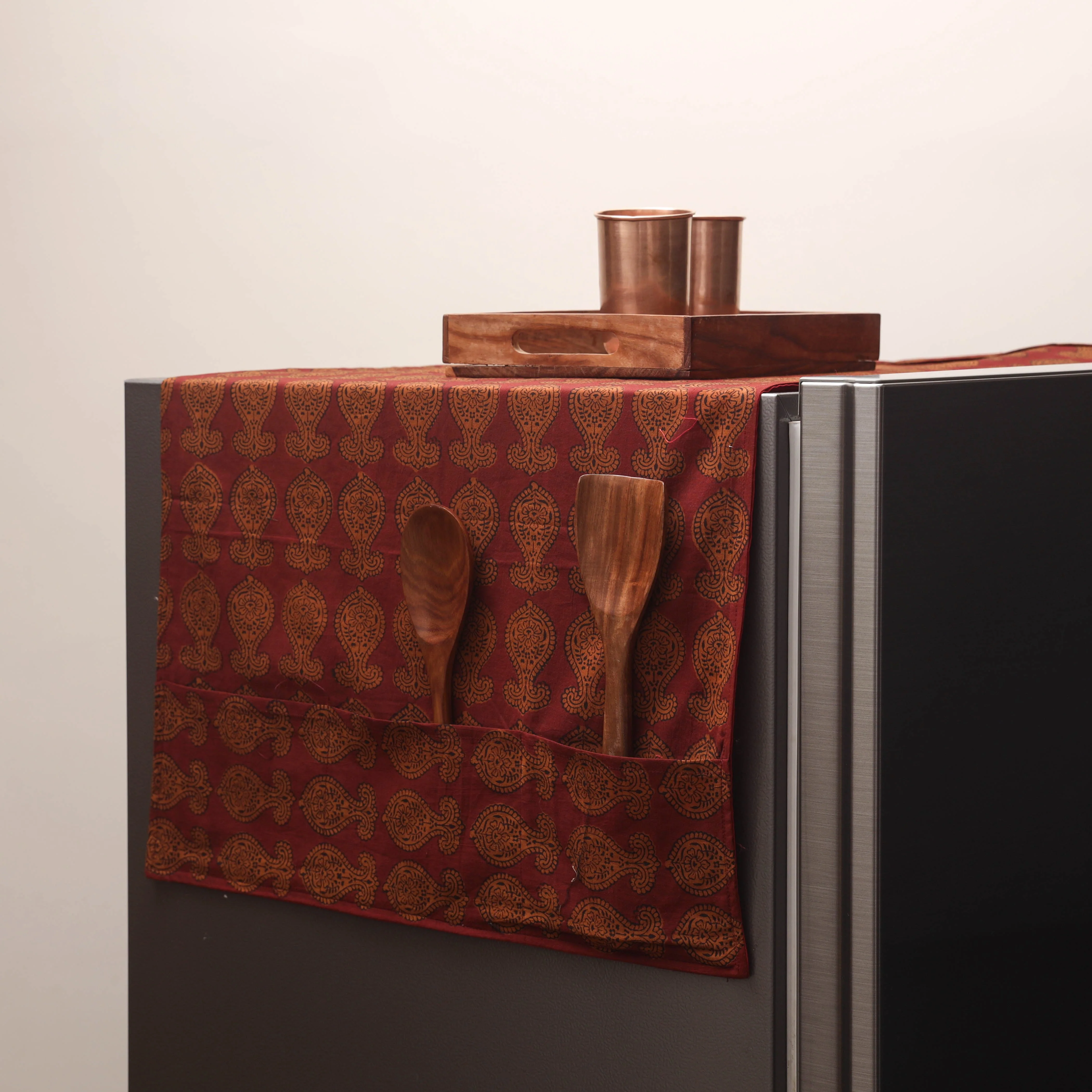 Red - Handmade Fridge Top Cover with Multiple Pockets 117
