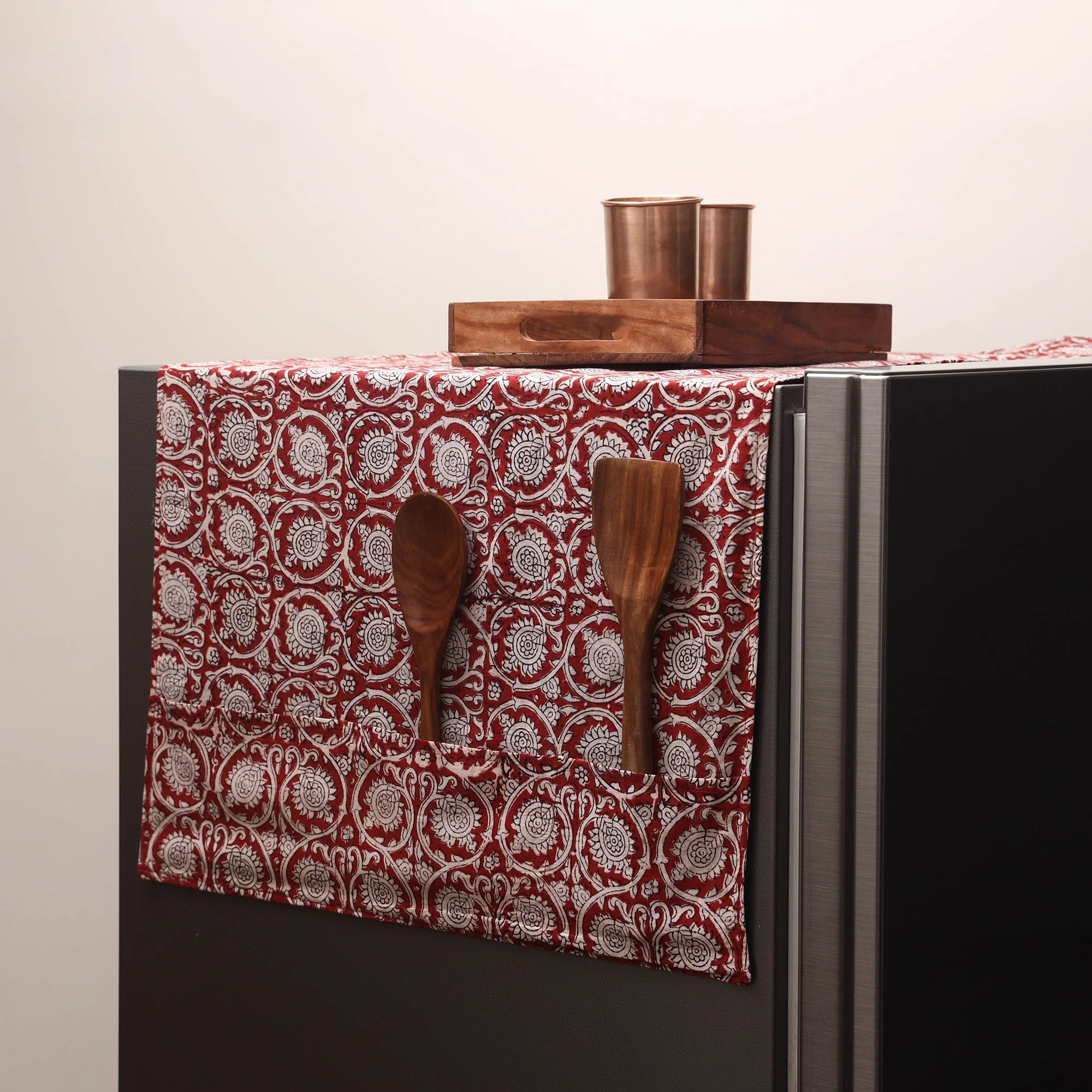 Red - Handmade Fridge Top Cover with Multiple Pockets 121
