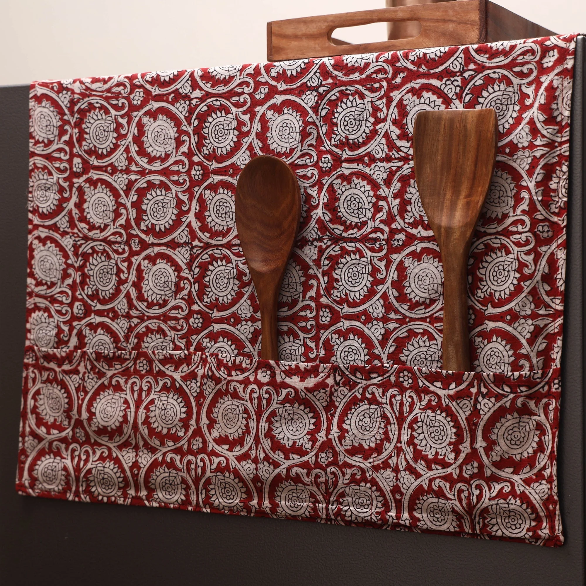 Red - Handmade Fridge Top Cover with Multiple Pockets 121 - Image 2