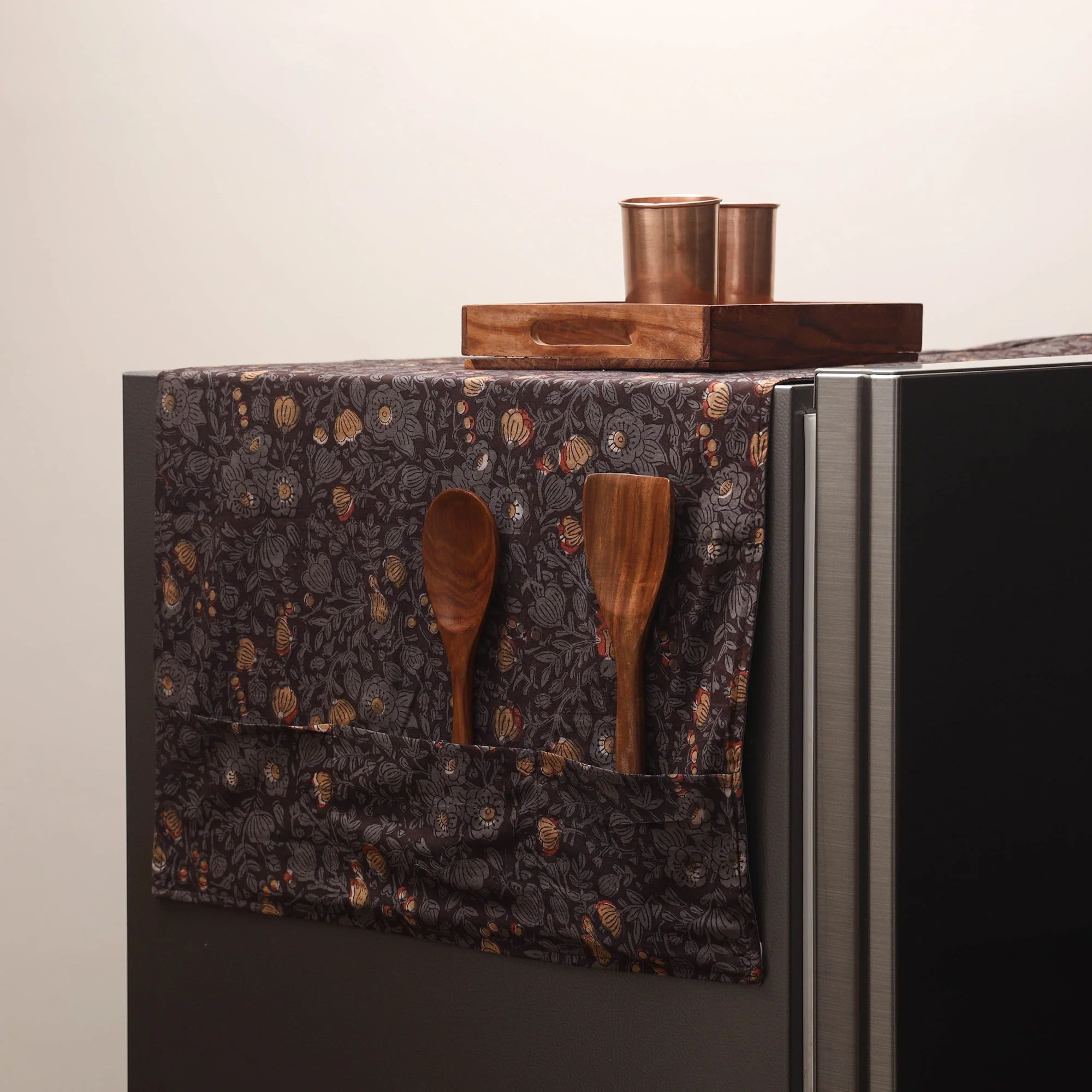 Black - Handmade Fridge Top Cover with Multiple Pockets 134