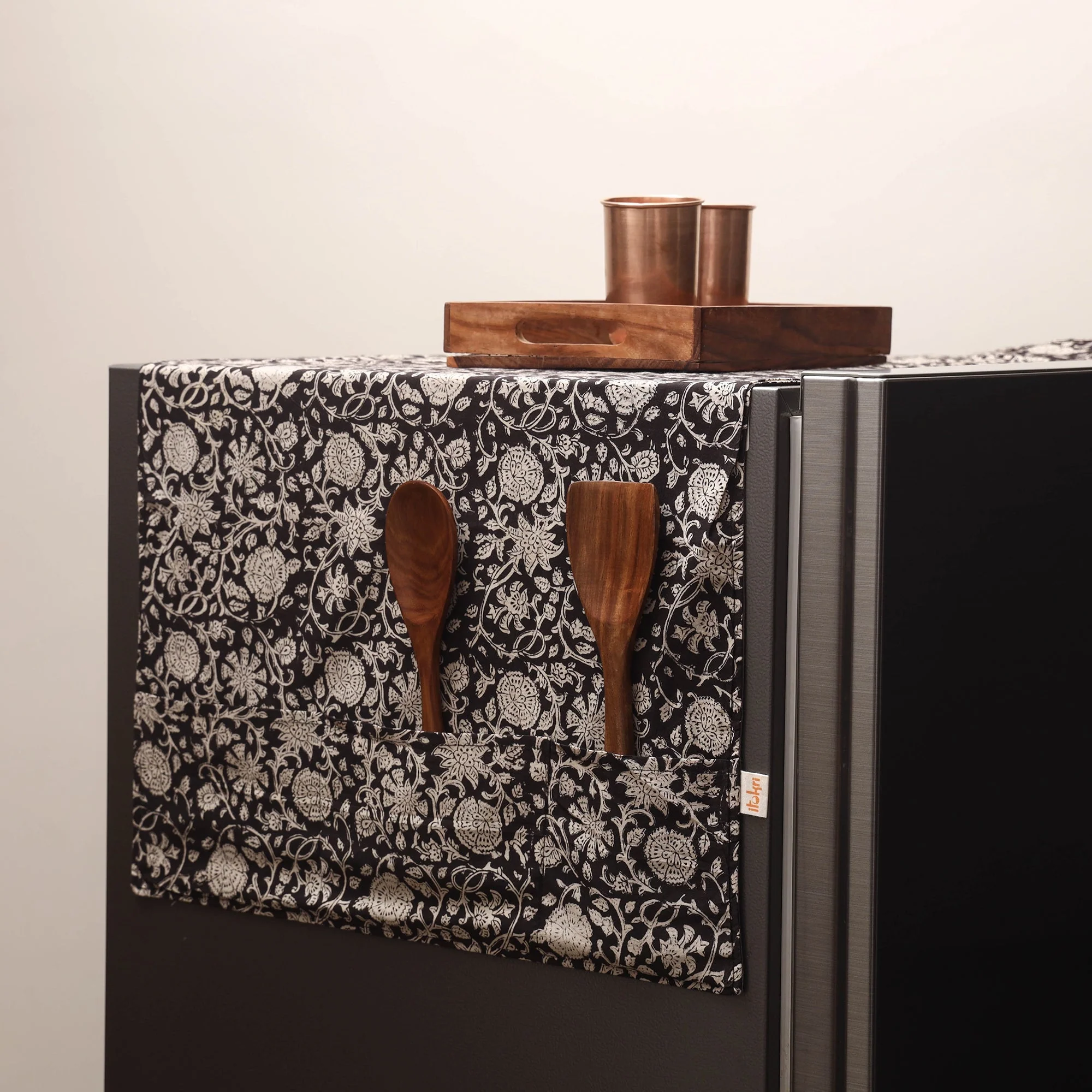 Black - Handmade Fridge Top Cover with Multiple Pockets 135