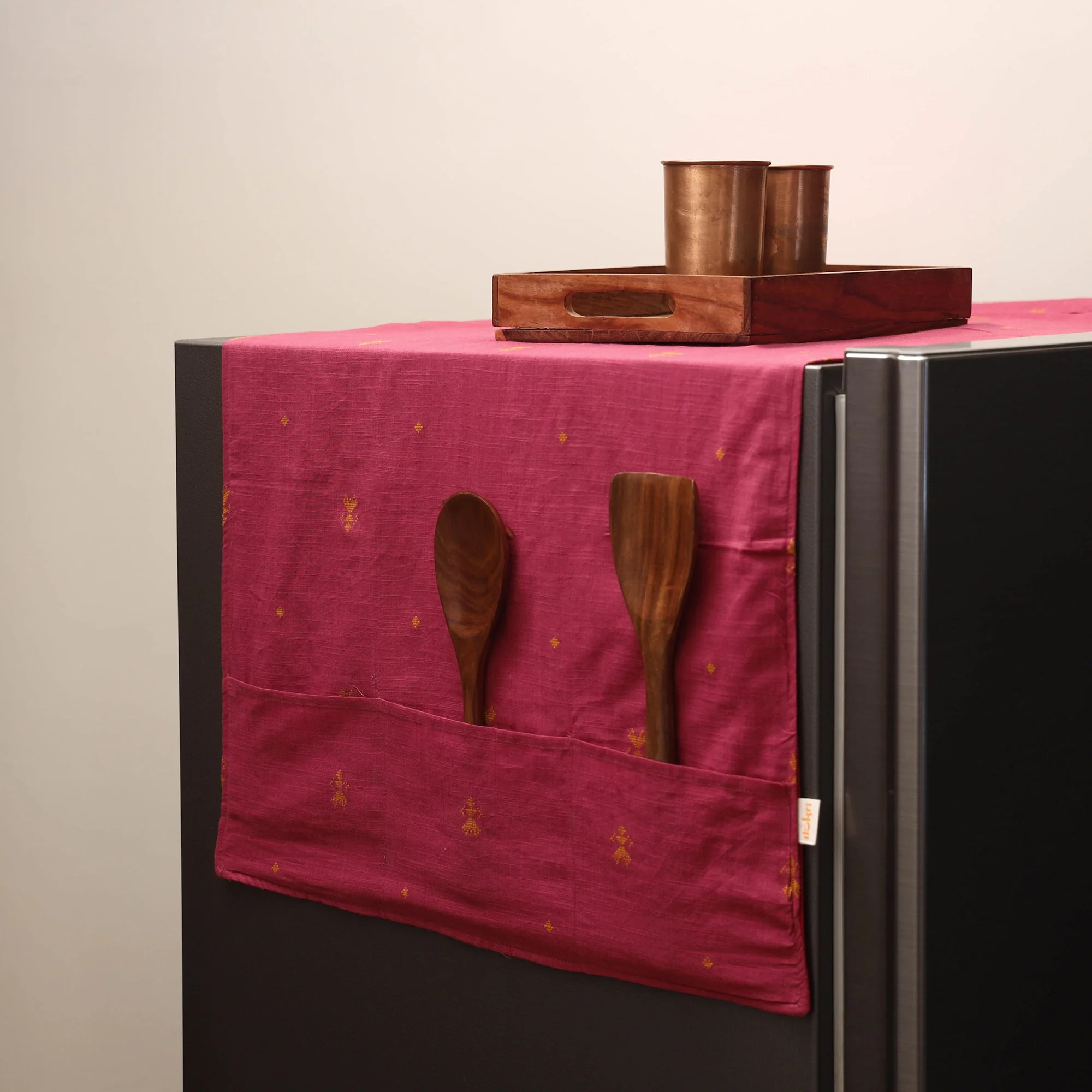 Pink - Handmade Fridge Top Cover with Multiple Pockets 14