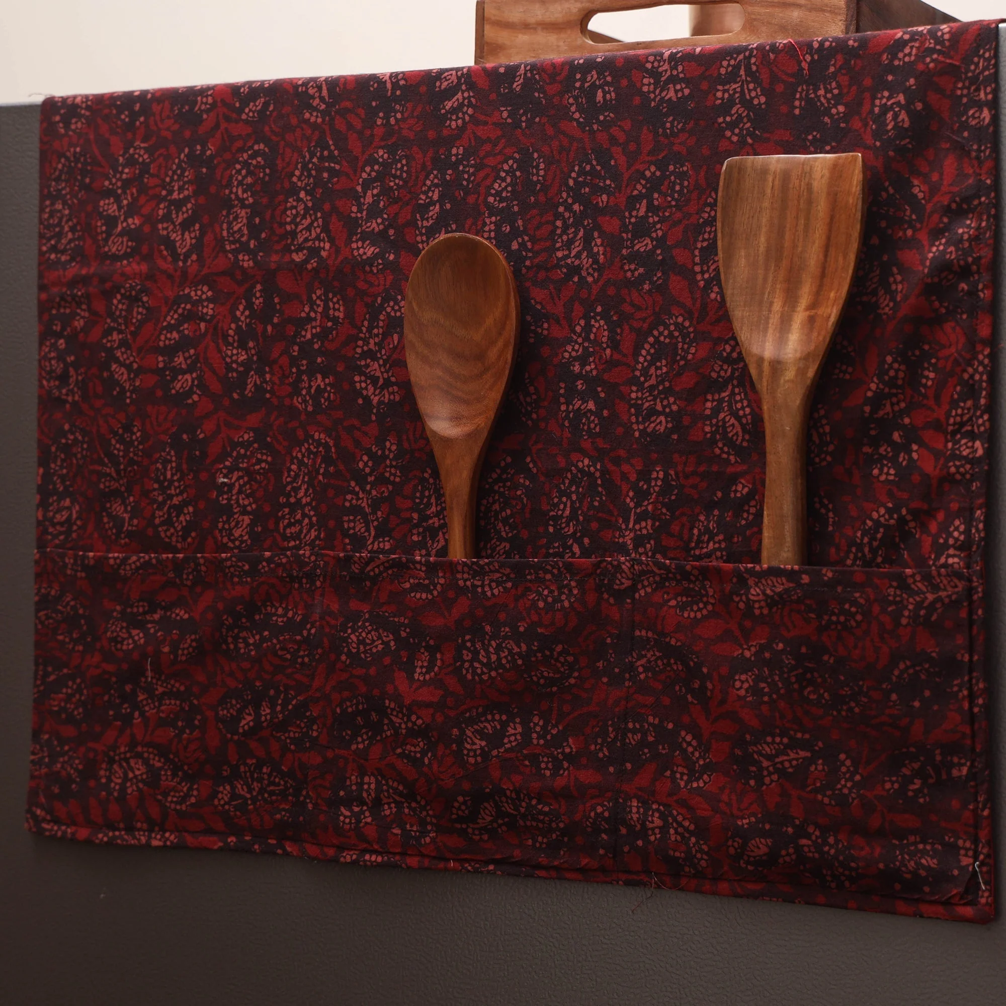 Red - Handmade Fridge Top Cover with Multiple Pockets 141 - Image 2