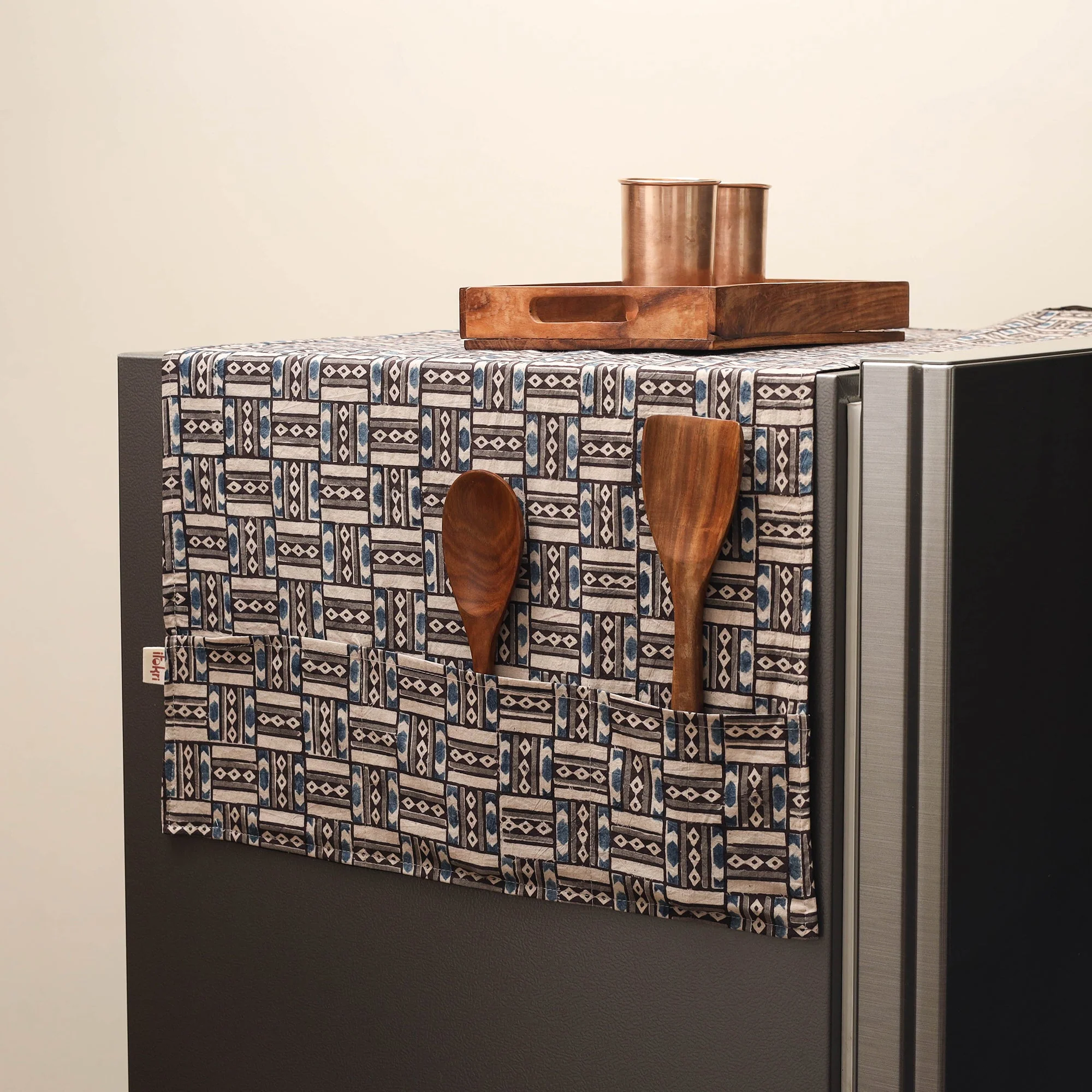 Grey - Handmade Fridge Top Cover with Multiple Pockets 15