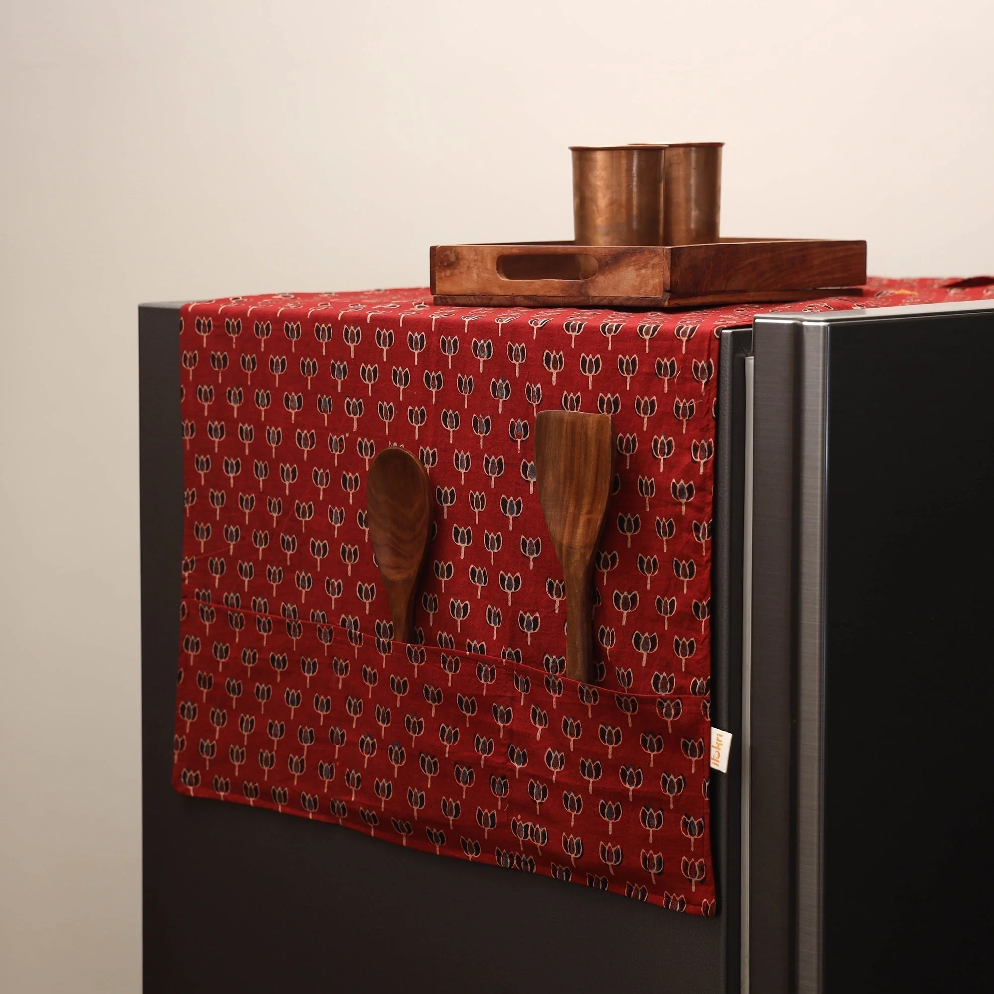 Red - Handmade Fridge Top Cover with Multiple Pockets 18