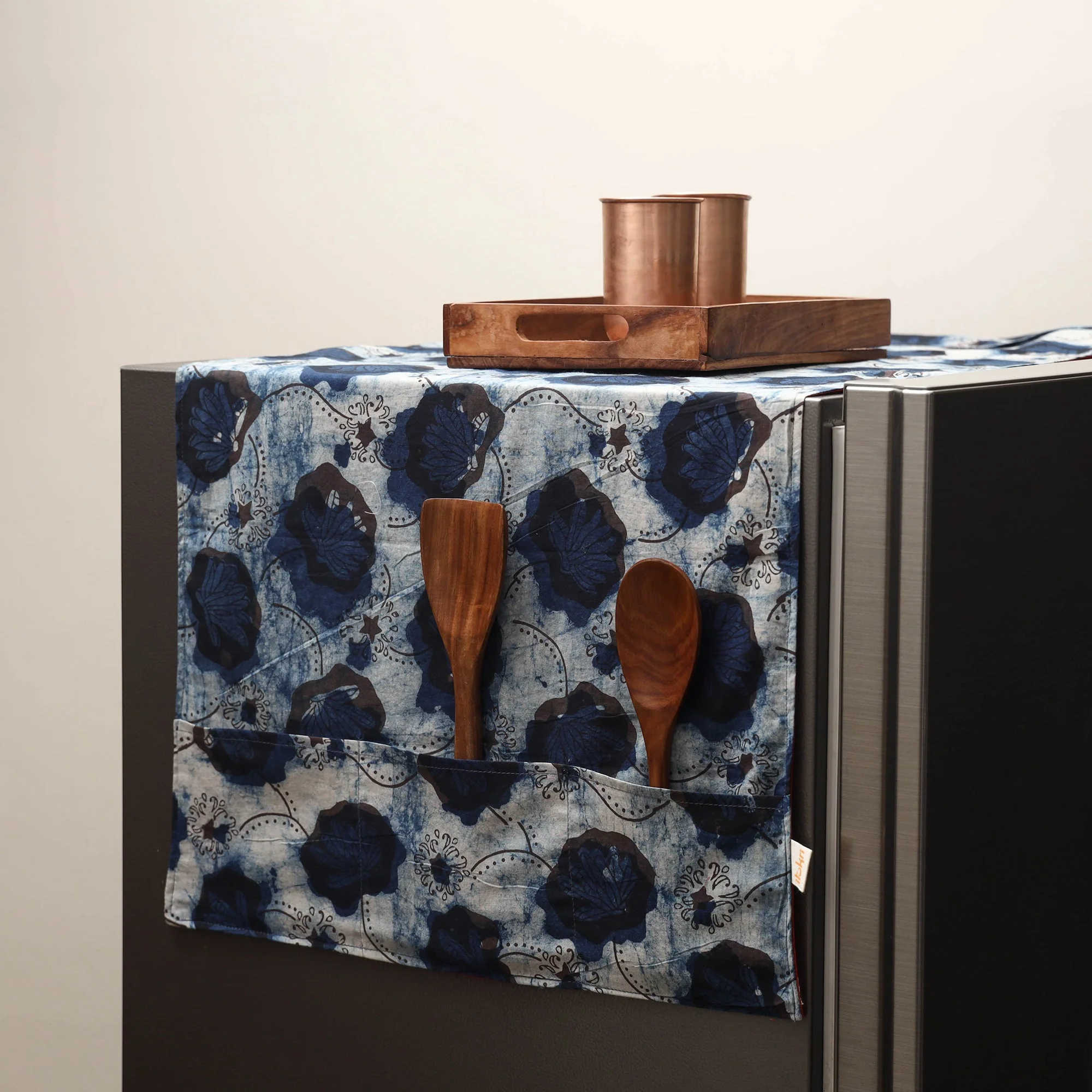Blue - Handmade Fridge Top Cover with Multiple Pockets 20