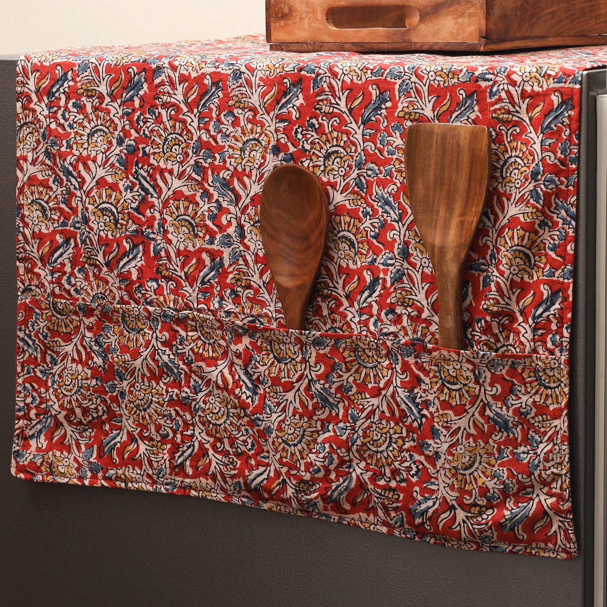 Red - Handmade Fridge Top Cover with Multiple Pockets 20 - Image 2