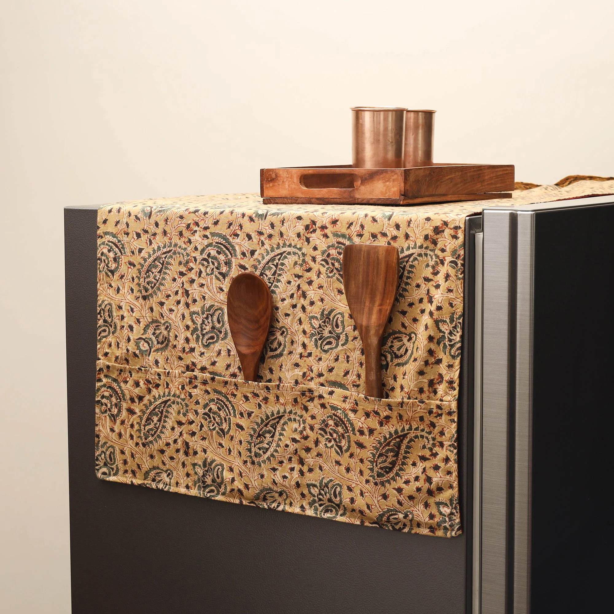 Yellow - Handmade Fridge Top Cover with Multiple Pockets 21