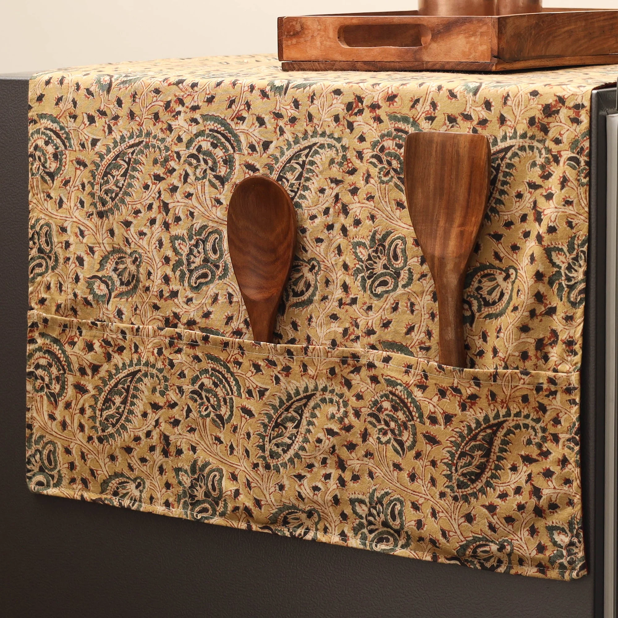 Yellow - Handmade Fridge Top Cover with Multiple Pockets 21 - Image 2