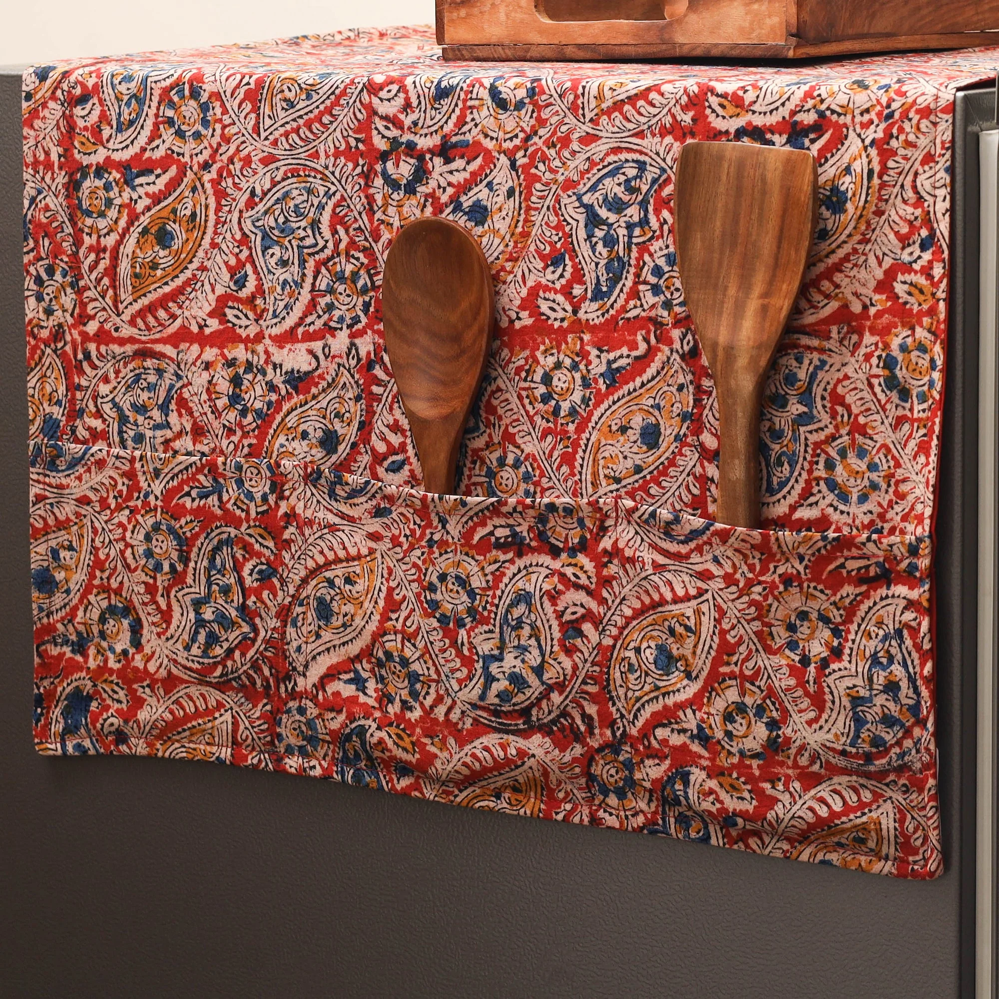 Red - Handmade Fridge Top Cover with Multiple Pockets  22 - Image 2
