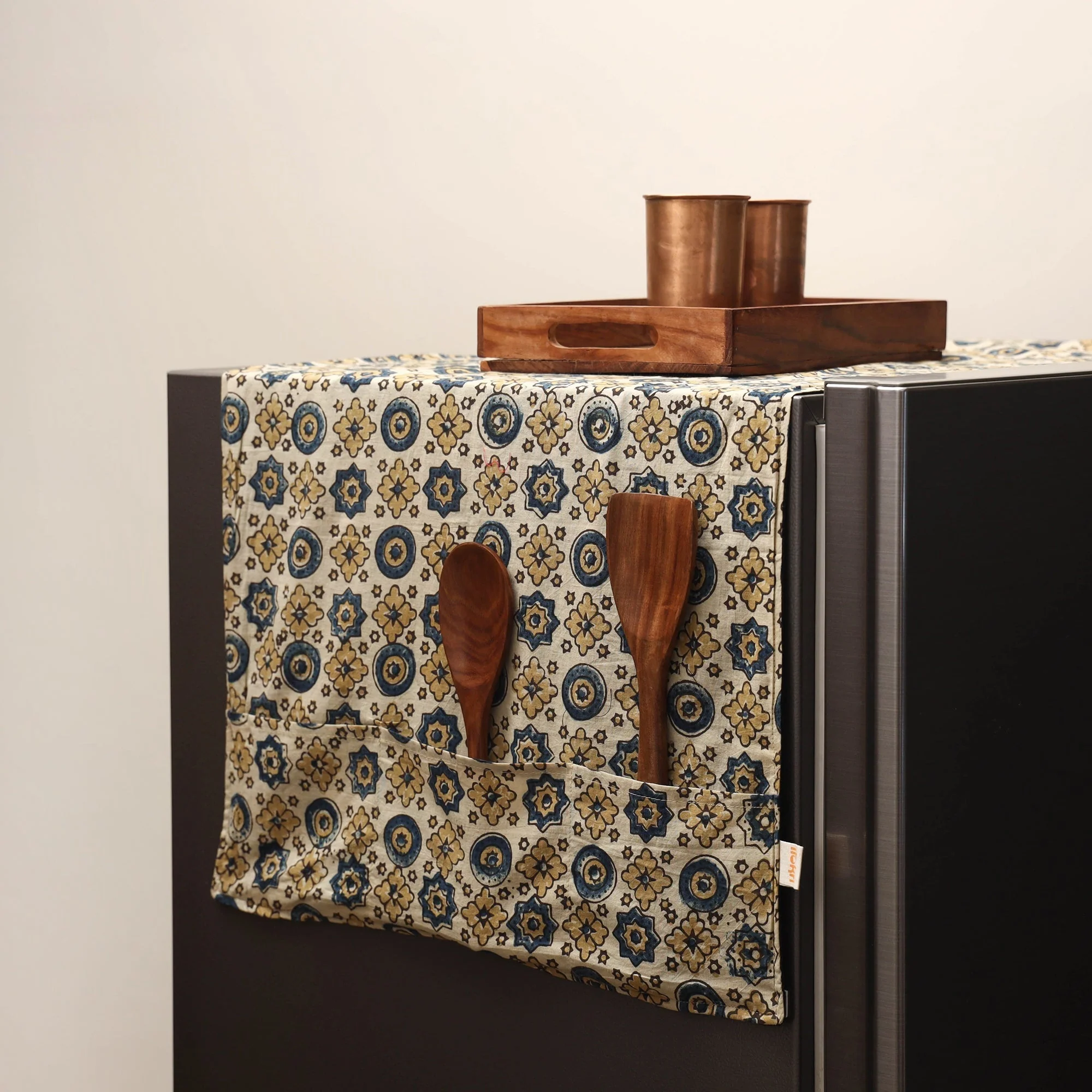 Beige - Handmade Fridge Top Cover with Multiple Pockets 23
