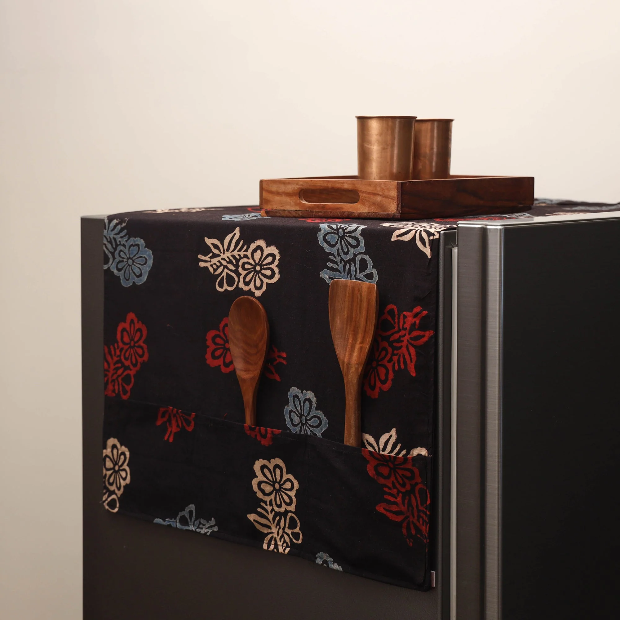 Black - Handmade Fridge Top Cover with Multiple Pockets 26