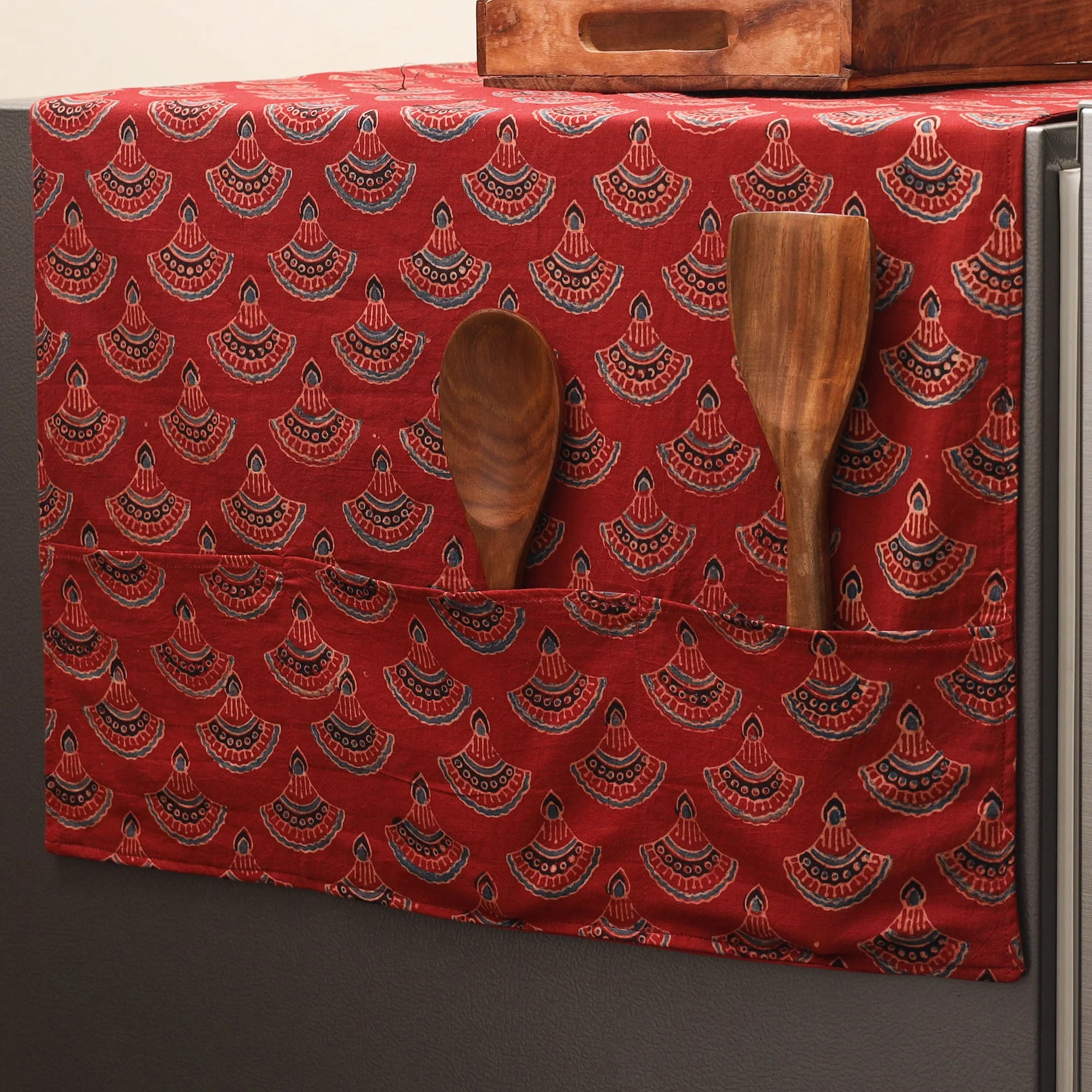 Red - Handmade Fridge Top Cover with Multiple Pockets 26 - Image 2