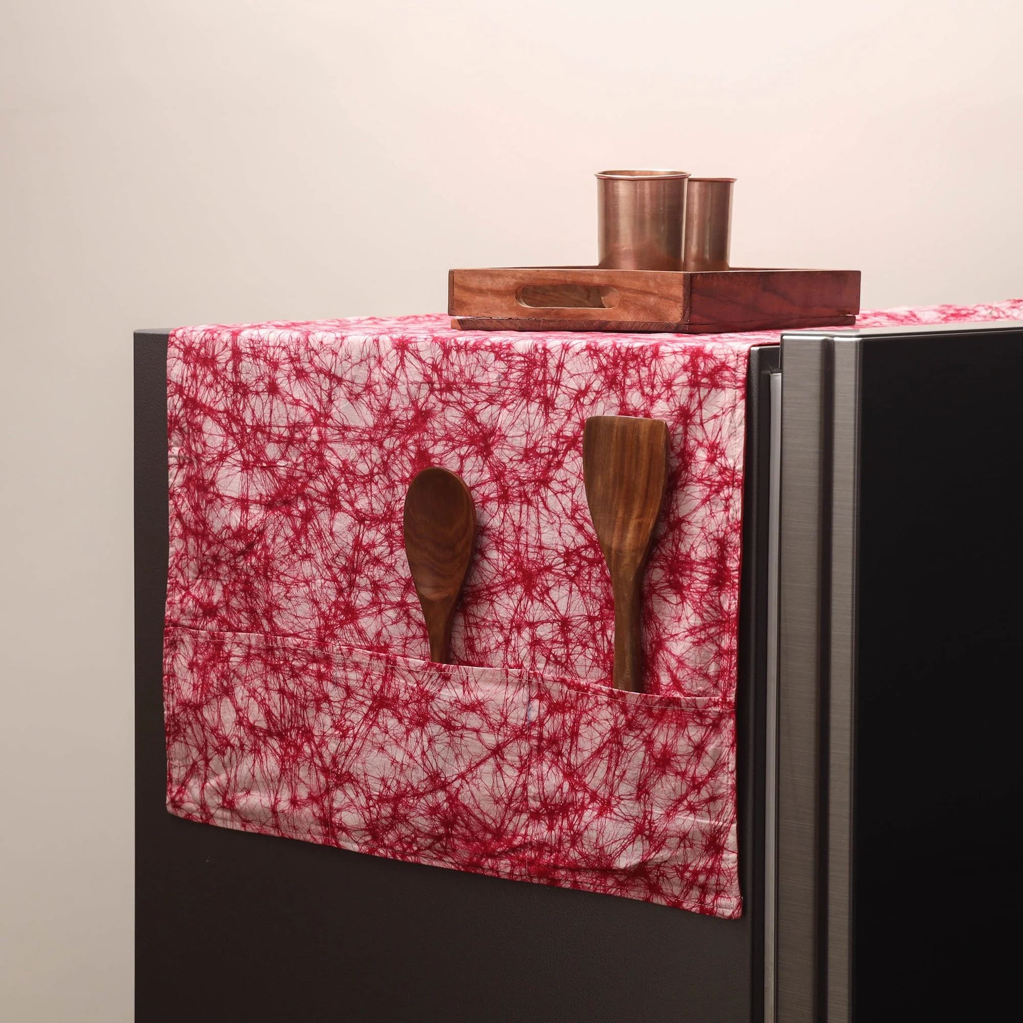 Red - Handmade Fridge Top Cover with Multiple Pockets 27