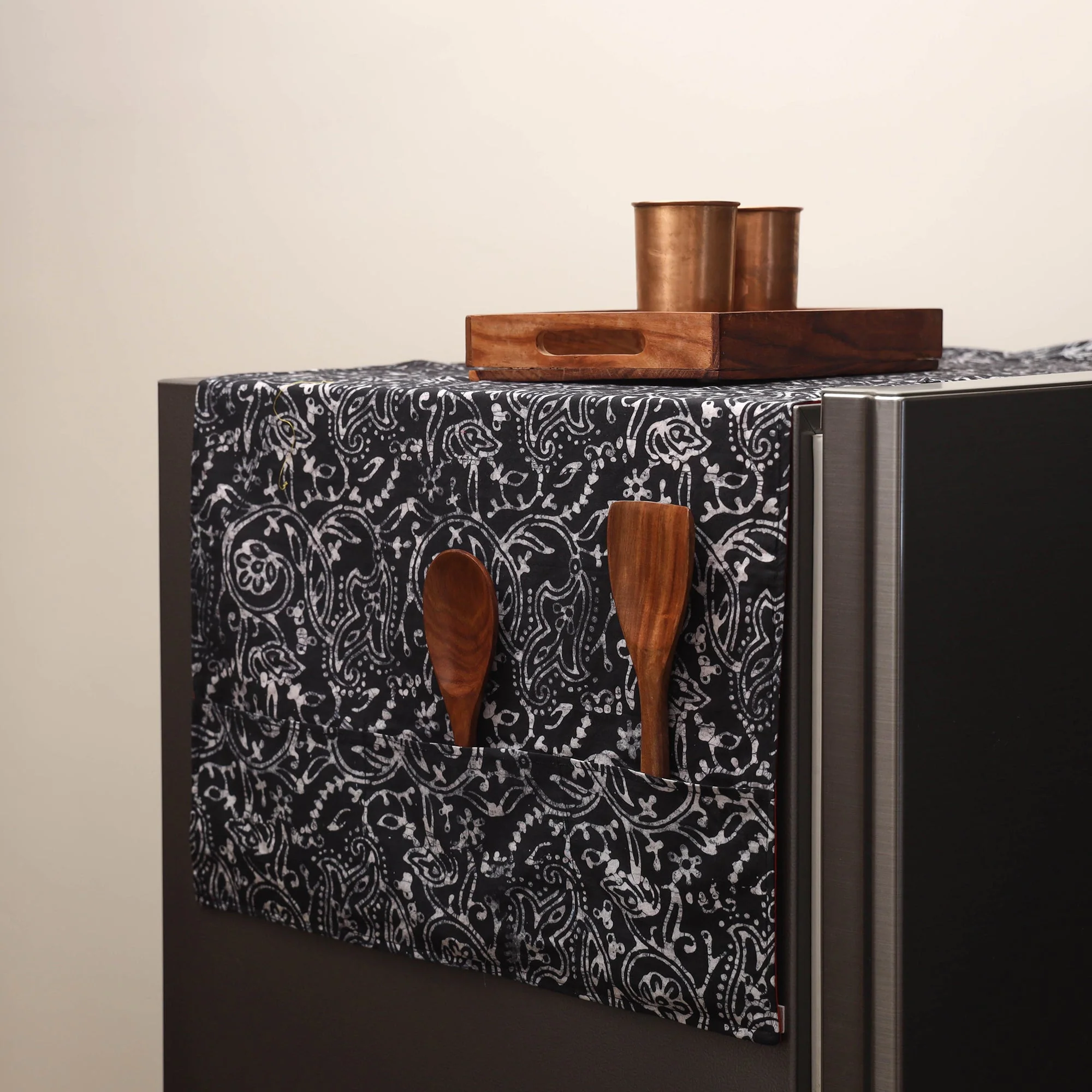Black - Handmade Fridge Top Cover with Multiple Pockets 27