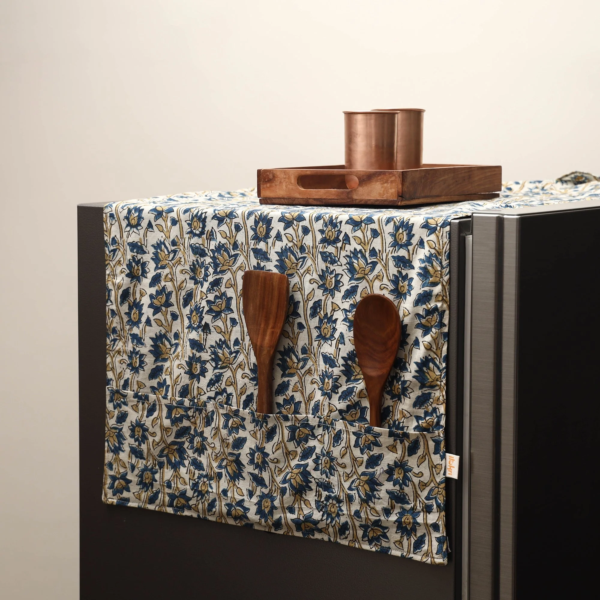 Beige - Handmade Fridge Top Cover with Multiple Pockets 30