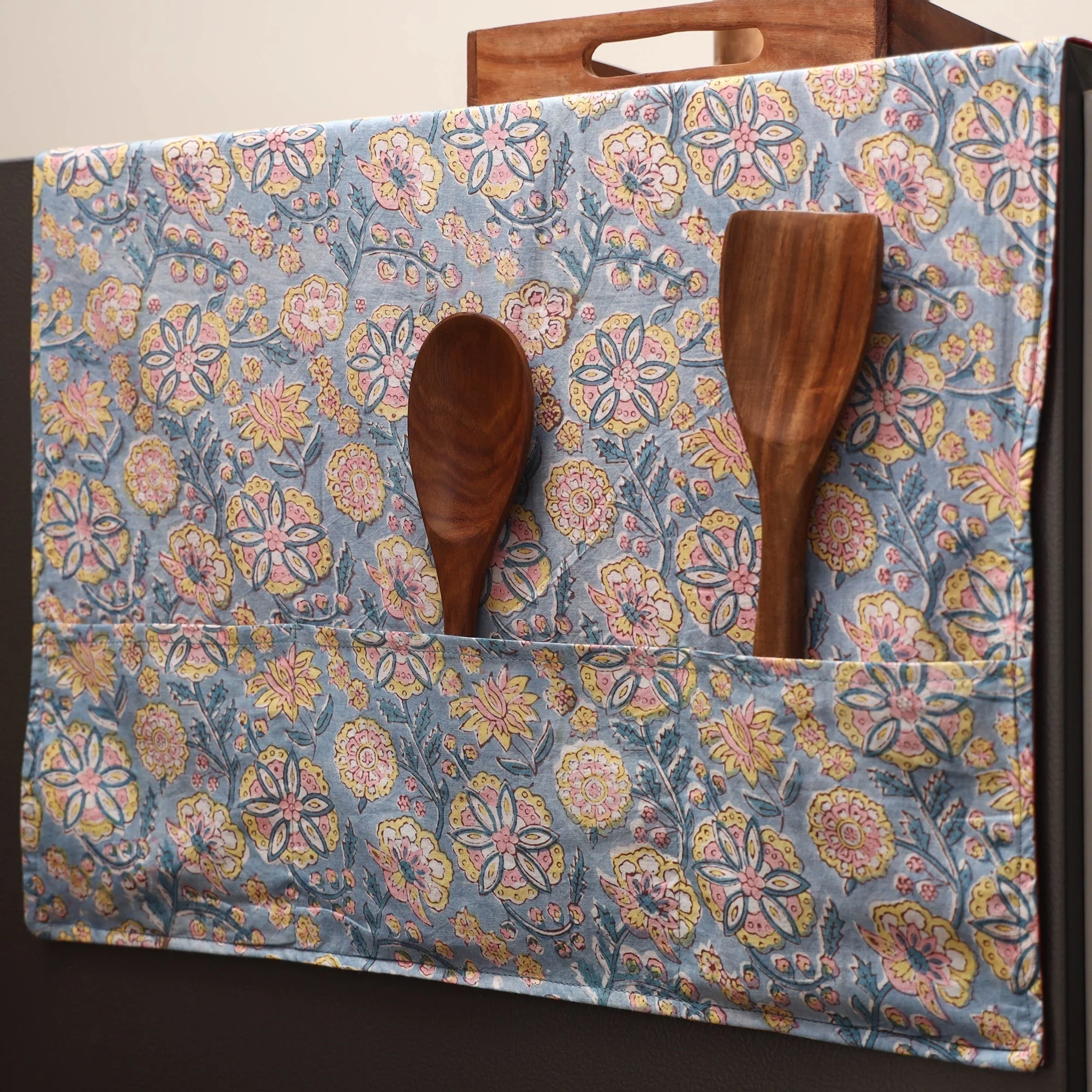 Blue - Handmade Fridge Top Cover with Multiple Pockets 33 - Image 2