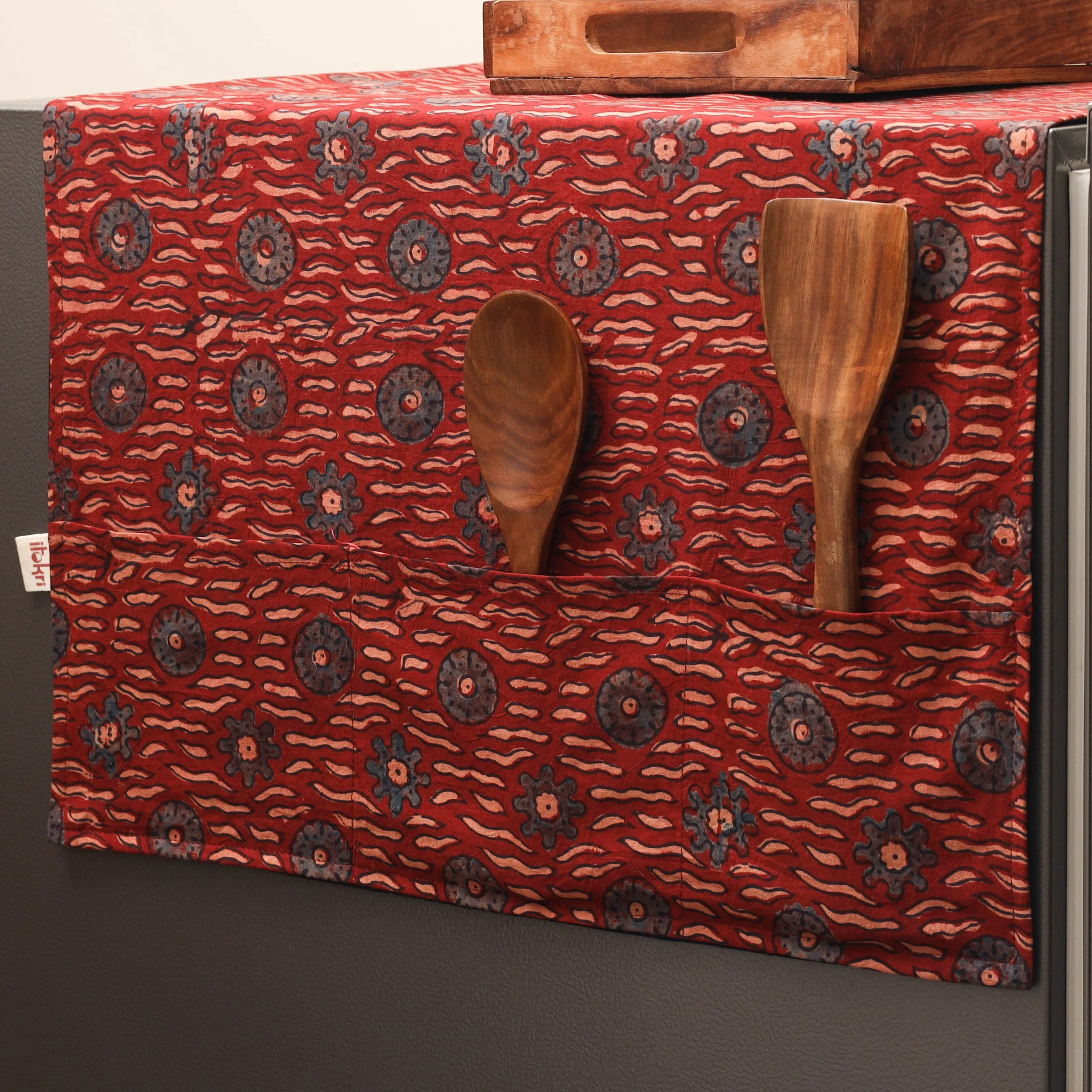 Red - Handmade Fridge Top Cover with Multiple Pockets 34 - Image 2