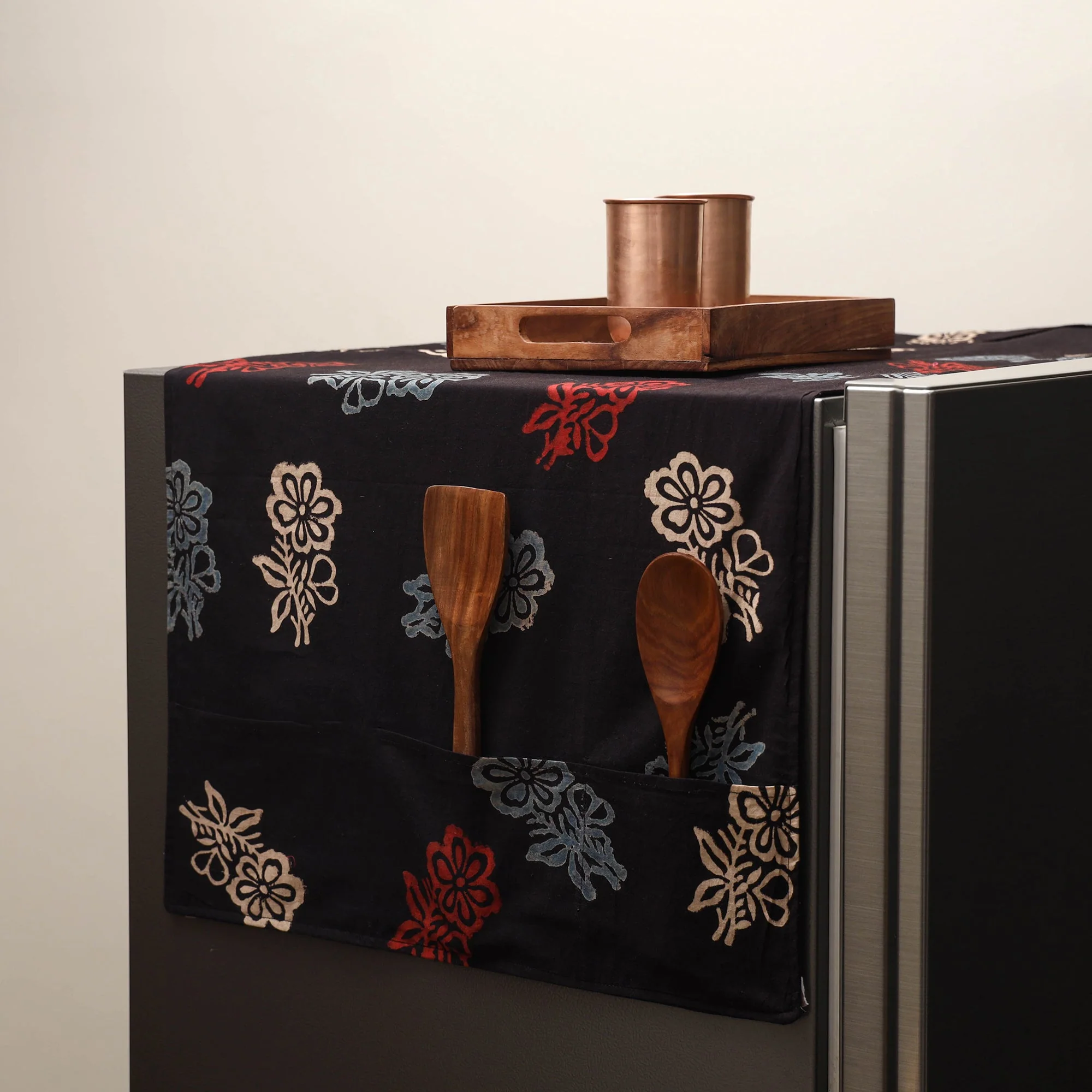 Black - Handmade Fridge Top Cover with Multiple Pockets 35