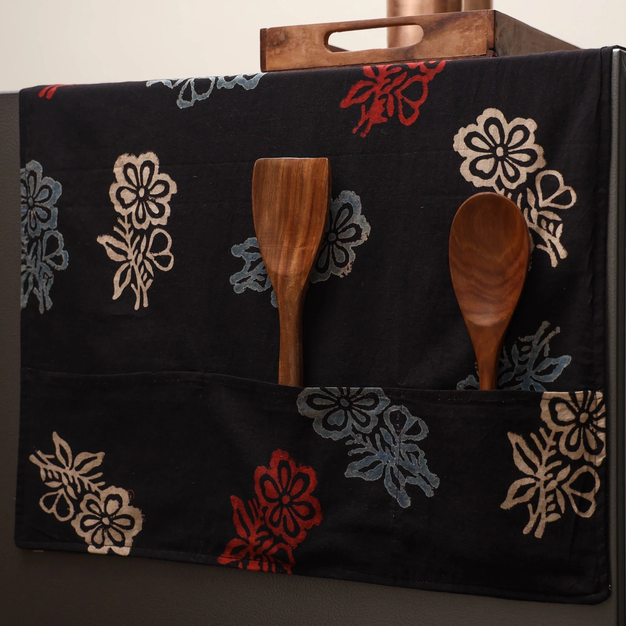 Black - Handmade Fridge Top Cover with Multiple Pockets 35 - Image 2