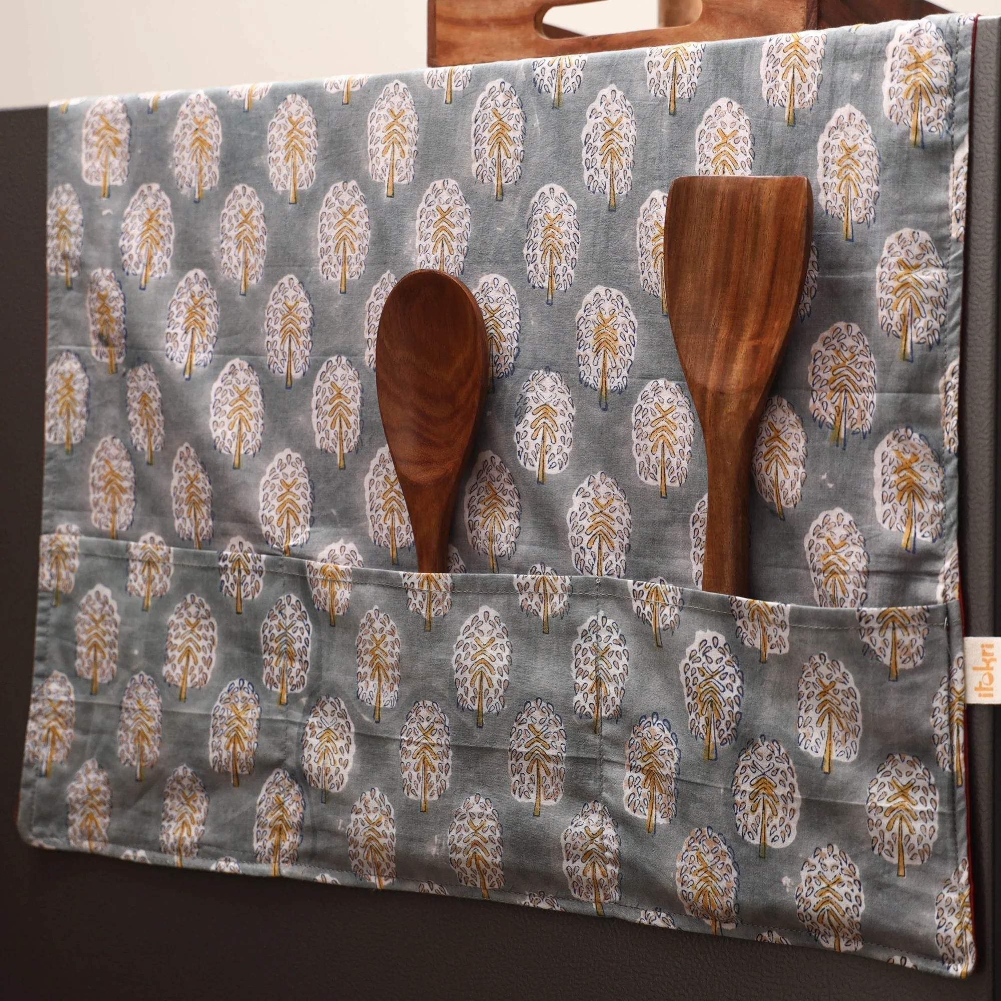 Grey - Handmade Fridge Top Cover with Multiple Pockets 35 - Image 2