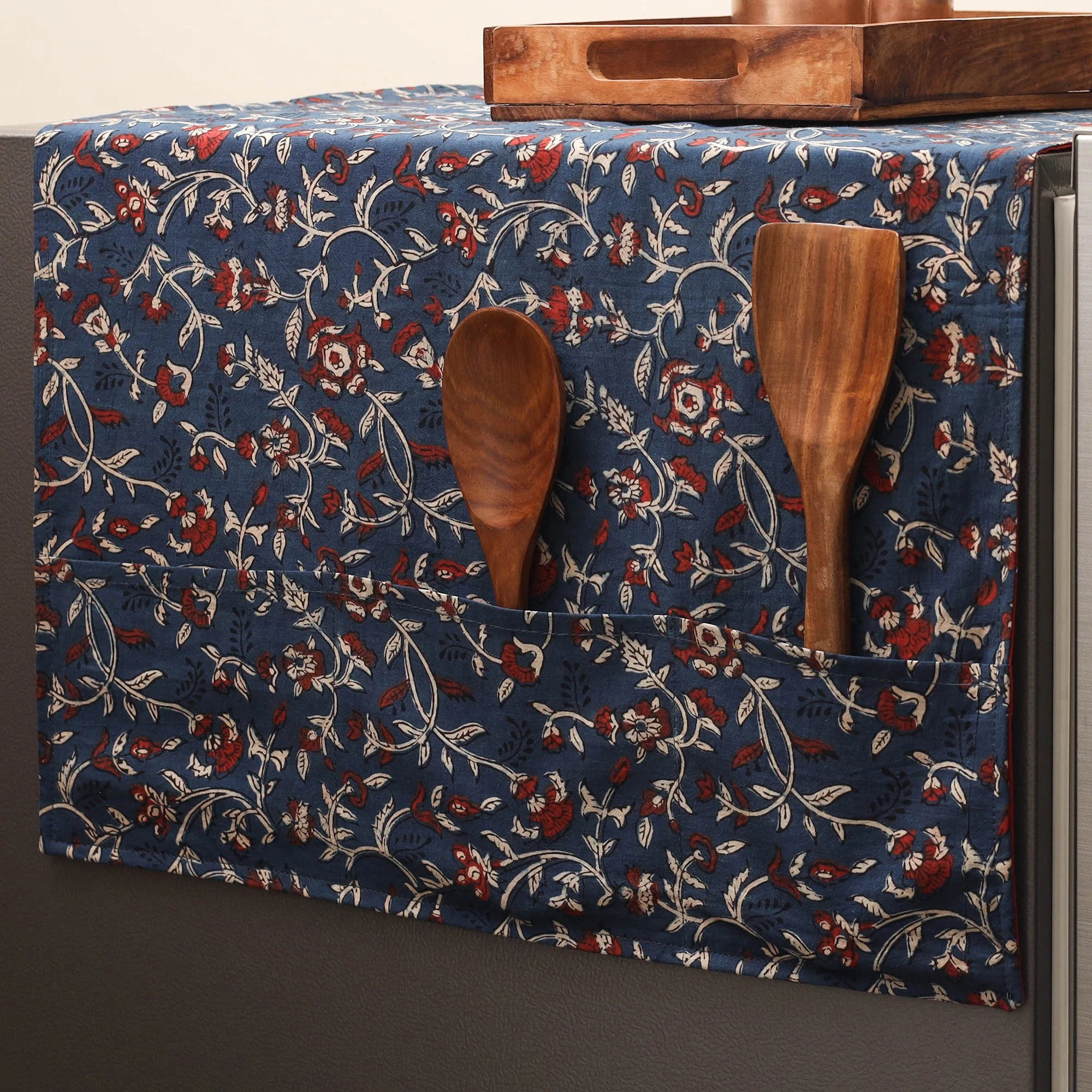 Blue - Handmade Fridge Top Cover with Multiple Pockets 35 - Image 2