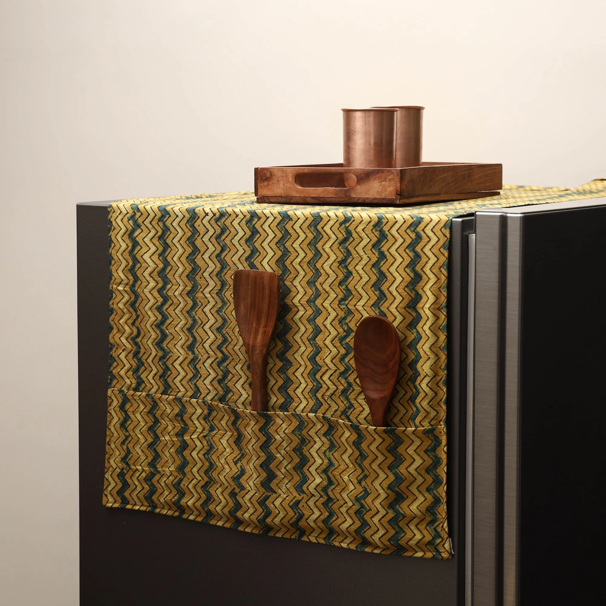 Yellow - Handmade Fridge Top Cover with Multiple Pockets 36