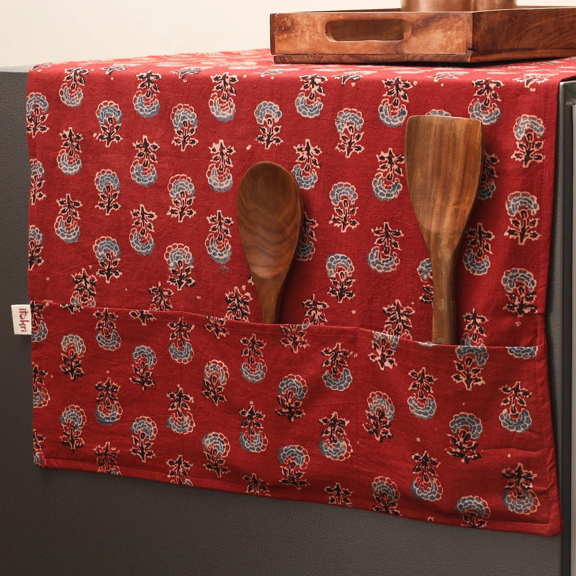 Red - Handmade Fridge Top Cover with Multiple Pockets 37 - Image 2