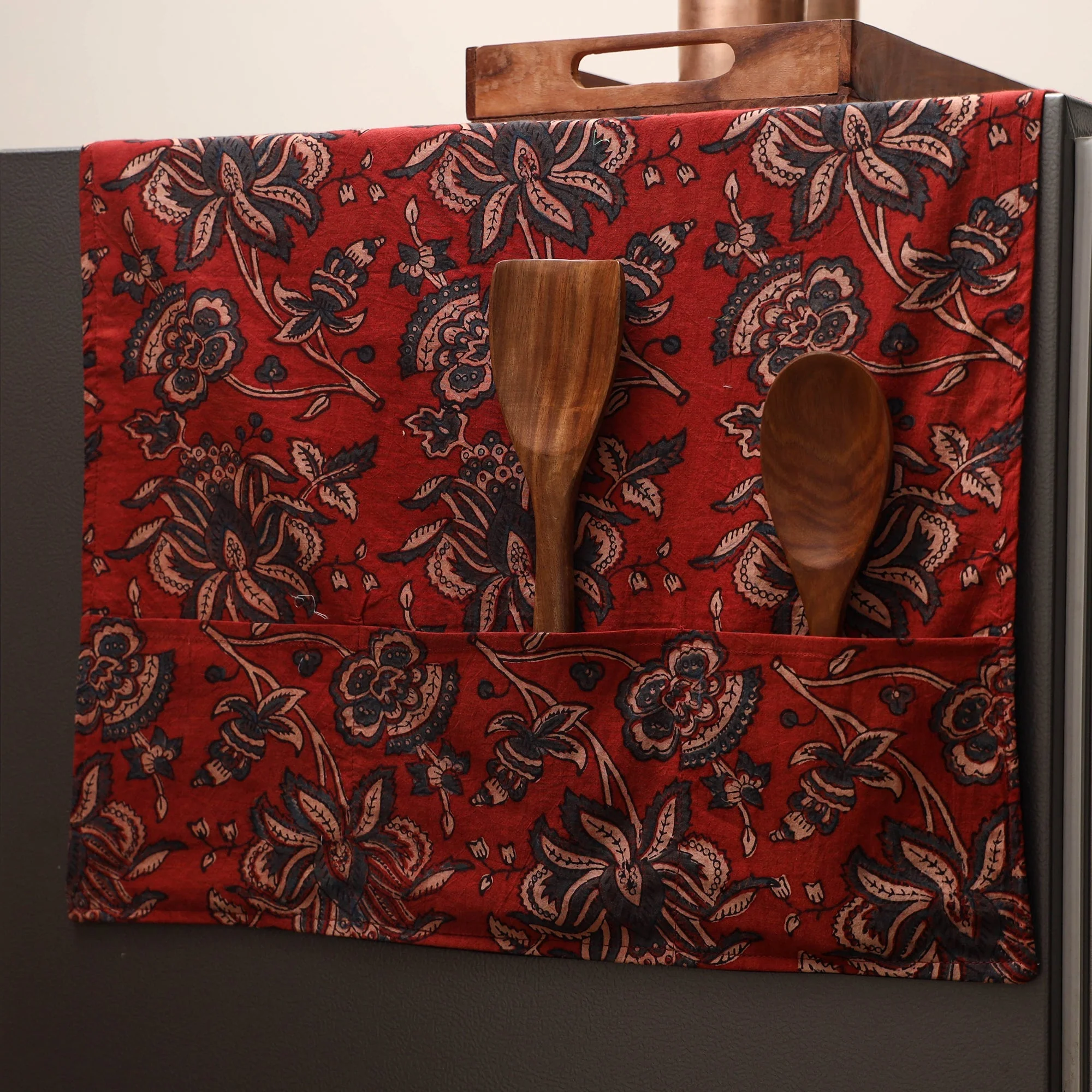 Red - Handmade Fridge Top Cover with Multiple Pockets 38 - Image 2